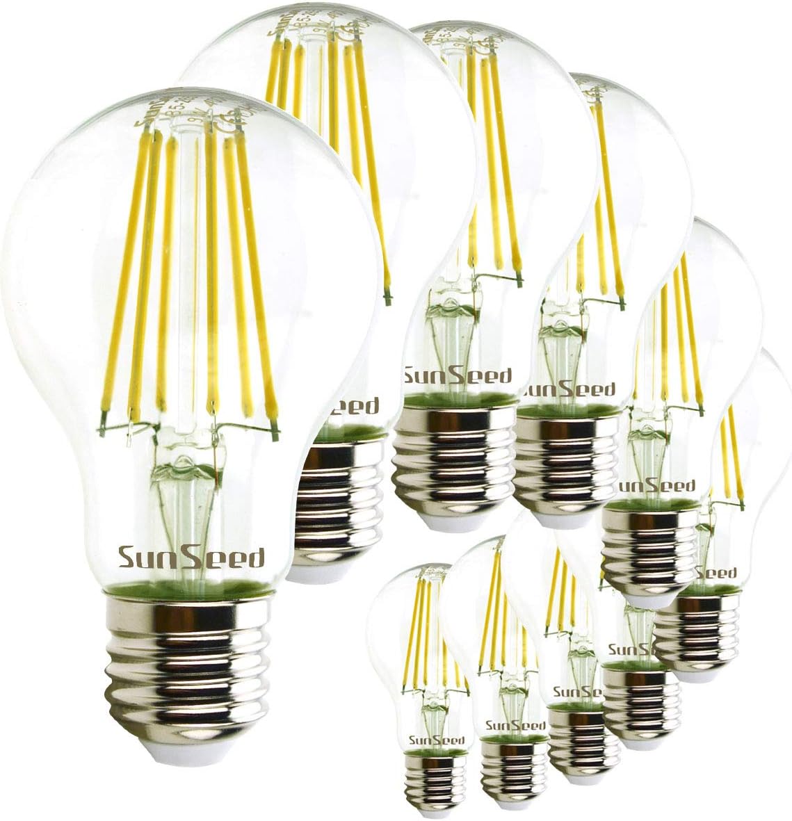 SUNSEED 10 X E27 9W (Equivalent to 83W) Filament LED GLS Light Bulb A60 Neutral White 4000K