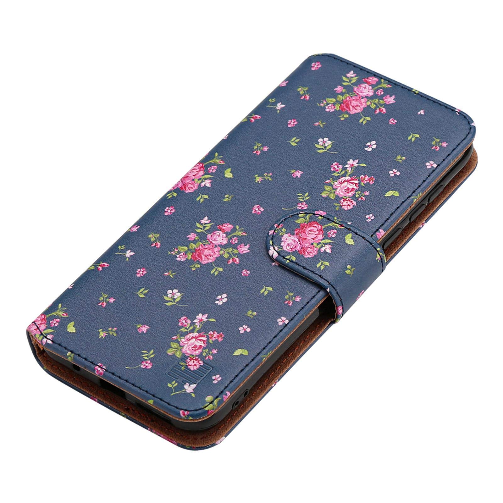 32nd Floreale Series 2.0 - Custodia a Portafoglio in Pelle PU per Motorola Moto G9 Power, Case Realizzato in Pelle Sintetica con Diversi Comparti e Chiusura Magnetica - Vintage Rosa Blu
