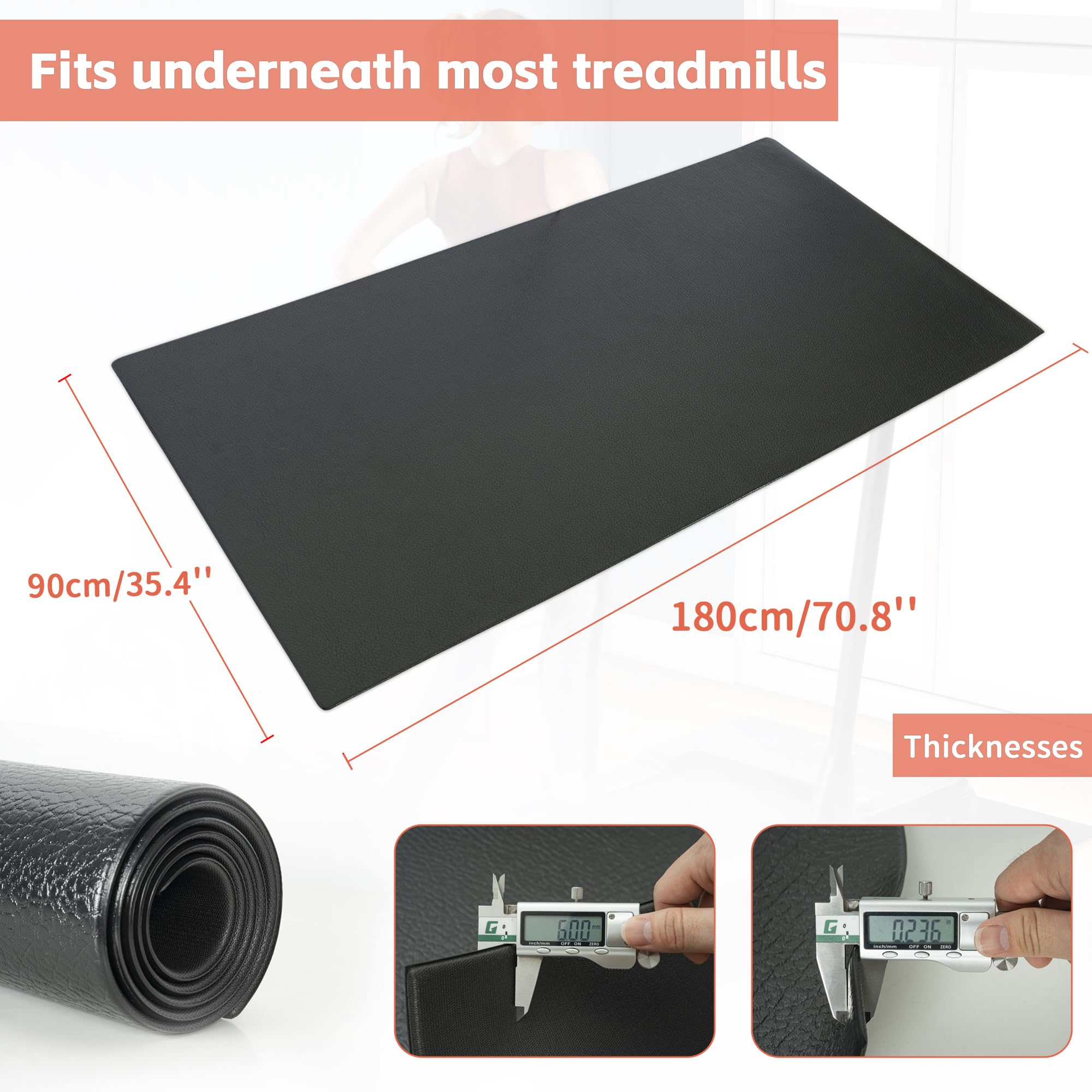 AKOZLIN Tapis de Protection de Sol pour équipements de Sport(180 * 90cm) | pour équipements de sport, appareils de fitness, crosstrainer et tapis de course,6 mm en PVC haute densité