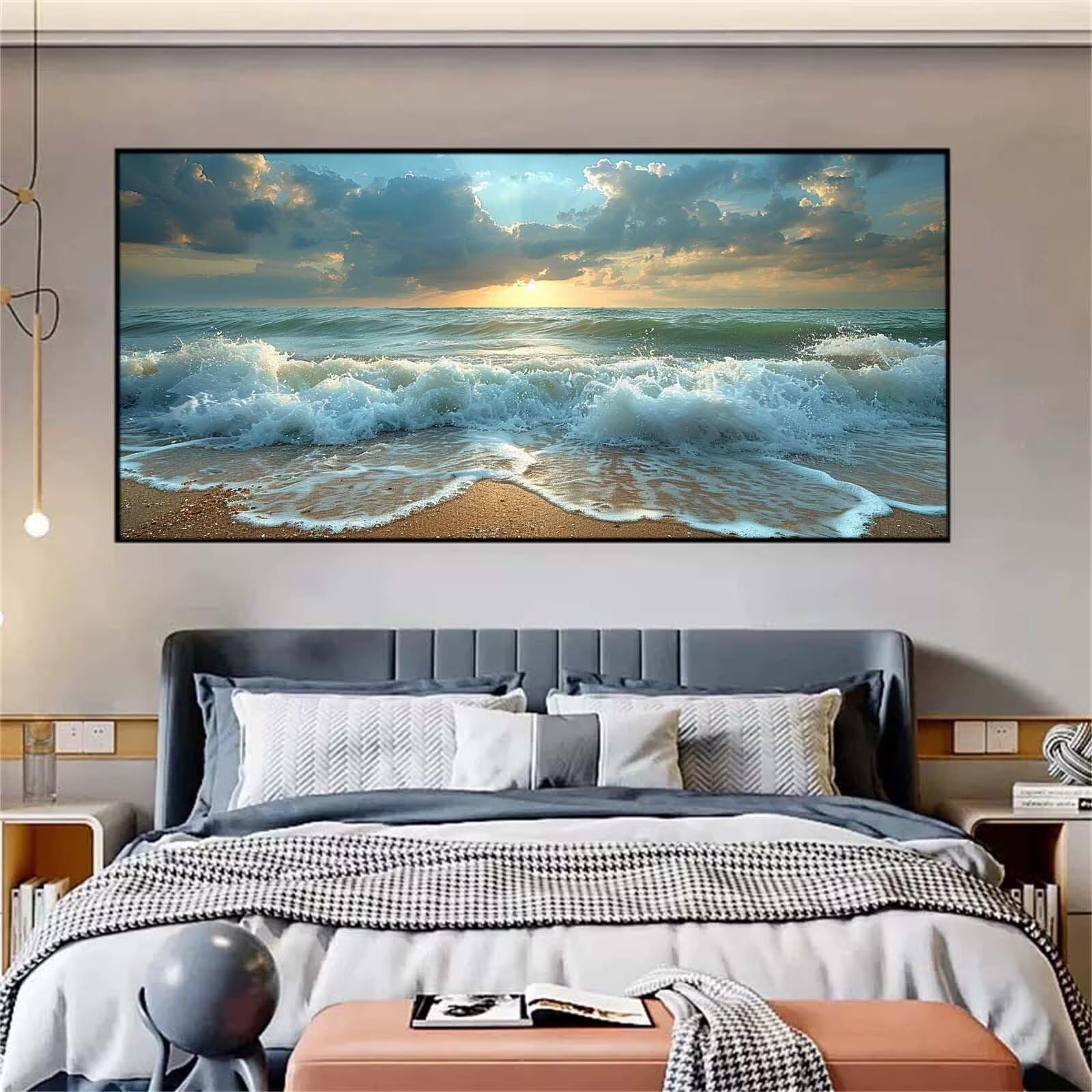 5D Diament Malarstwo Pełny Zestaw Plaży, Diamentowe Malarstwo Fale Diamentowe Sztuka Rzemiosło Dorośli Prezent Dzieci, DIY Haft Krzyżowy Haft Obraz Diamentowy Do Dekoracji Domu Prezenty 70x140cm L-373