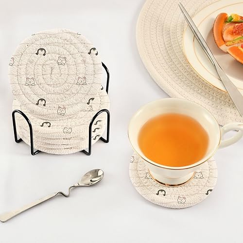 Miniatura 5 de Bear Penguin Wavy Lines Drink Coasters Set with Holder Set of 6 Coasters for Drinks Table Coasters Porta Vasos para Mesas