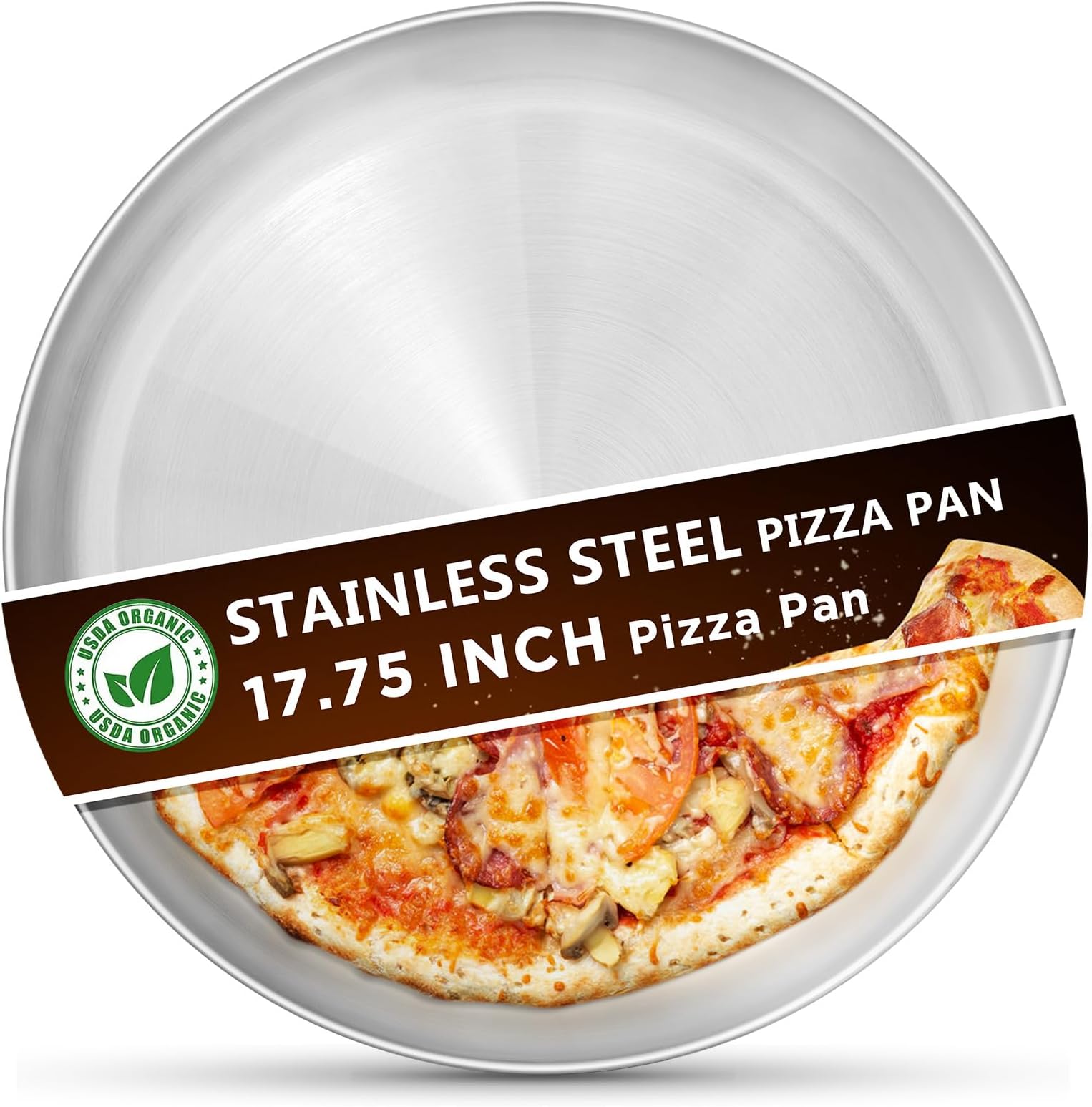 Kevenal Stainless Steel Pizza Pans 17.75 inch, Pizza-Pan for Oven, Steel Pizza Tray, Round Pizza Plate Set of 1