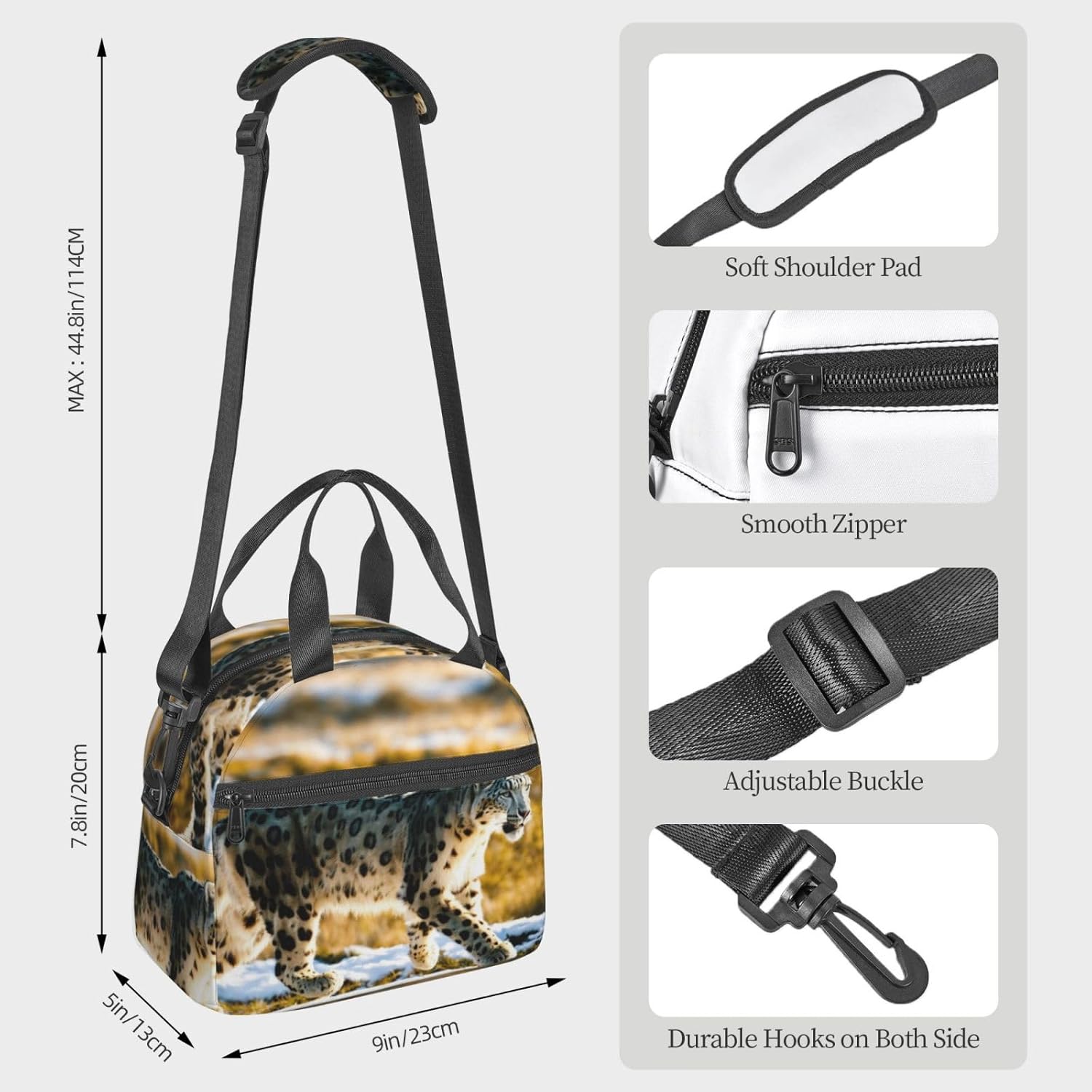 Leopard Print Reusable Lunch Bag Insulated Lunch Boxes for Office Work Picnic Tote Bag Adjustable