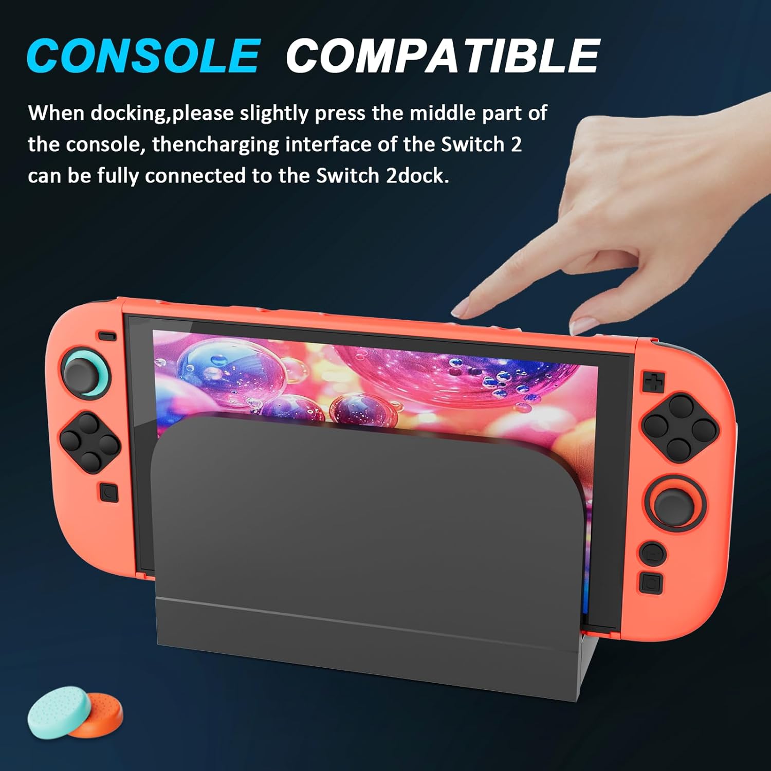Protective Case for Nintendo Switch 2 (2025) Dockable, Orange Slim Hard Shell for Switch 2 Accessories, Scratch & Shock Protection Cover for Joycon 2 with Screen Protector, 8 Thumb Grip - Image 3