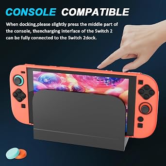 Protective Case for Nintendo Switch 2 (2025) Dockable, Orange Slim Hard Shell for Switch 2 Accessories, Scratch & Shock Protection Cover for Joycon 2 with Screen Protector, 8 Thumb Grip