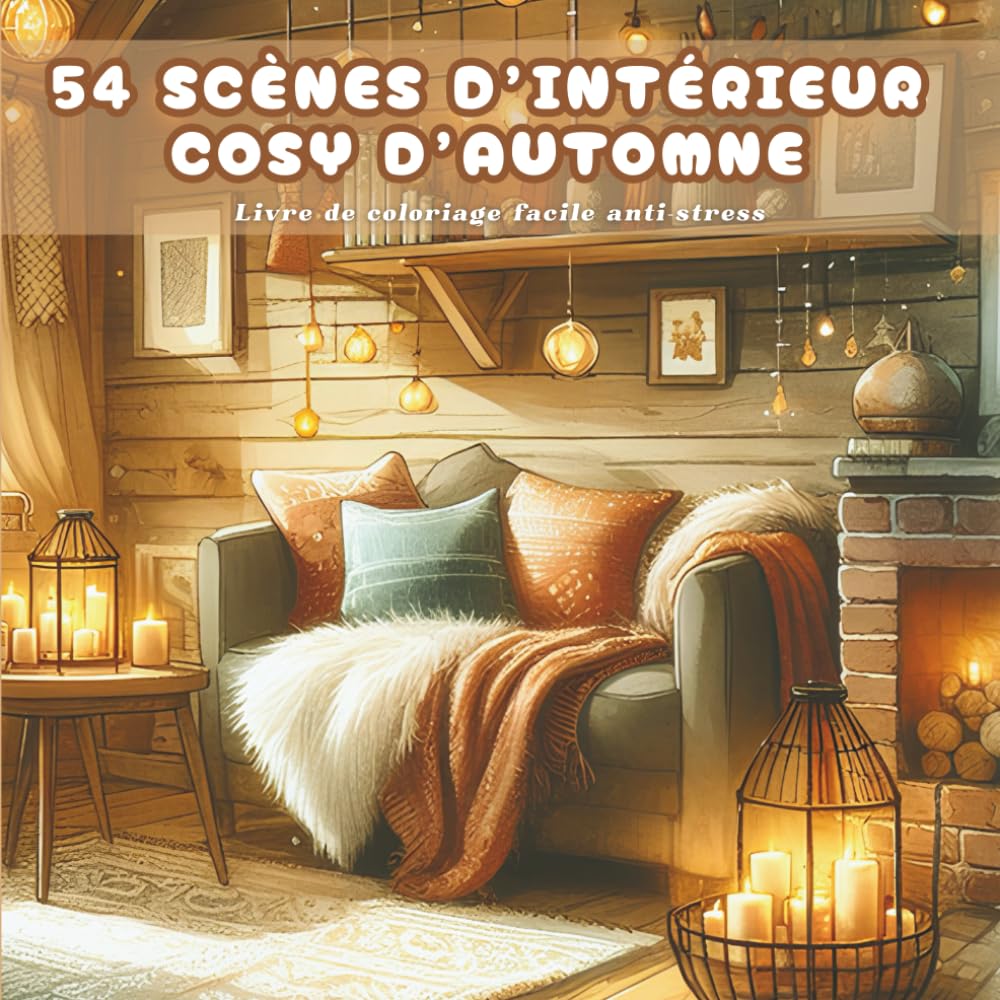 54 Scènes d'Intérieur Cosy d'Automne: Livre de Coloriage de Scènes Hygge Chaleureuses, Réconfortantes et Cocooning d'Automne | Dessins Anti-Stress, ... Seniors | Coloriages Audacieux et Faciles