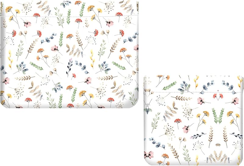 Luoycxy Conjunto com 2 necessaires de maquiagem em couro sintético, fechamento por mola, estampa floral branca