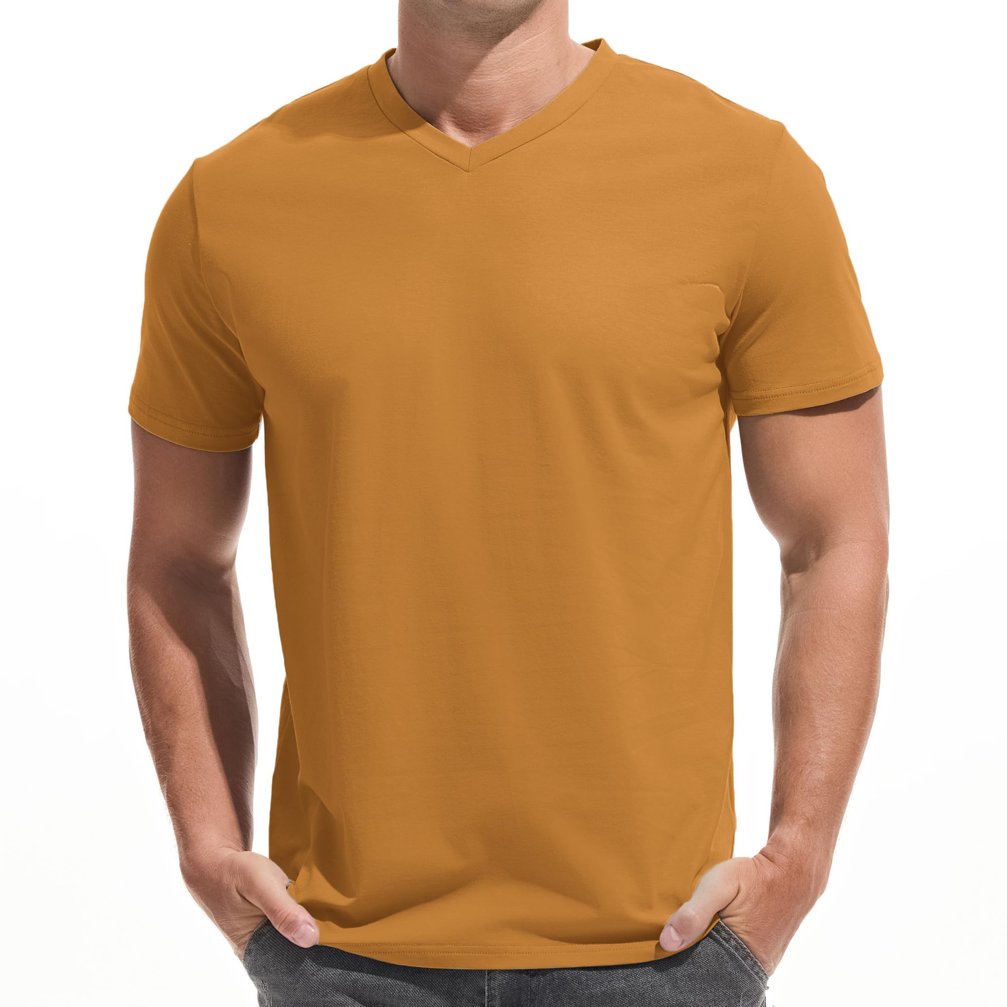 VEIISAR Herren V-Ausschnitt T-Shirt, 190g/m², Regular Fit, einfarbig, Stretch Material, weiches Basic Shirt