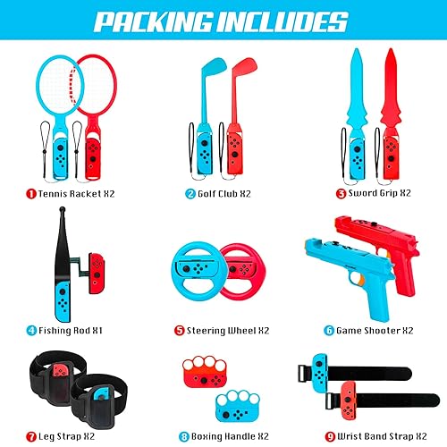 Miniatura 2 de JoyHood Switch Sports Accessories Bundle Compatible with SwitchSwitch OLED, 17-in-1 Family Sports Games Accessories Kit for Joy-Con Controller