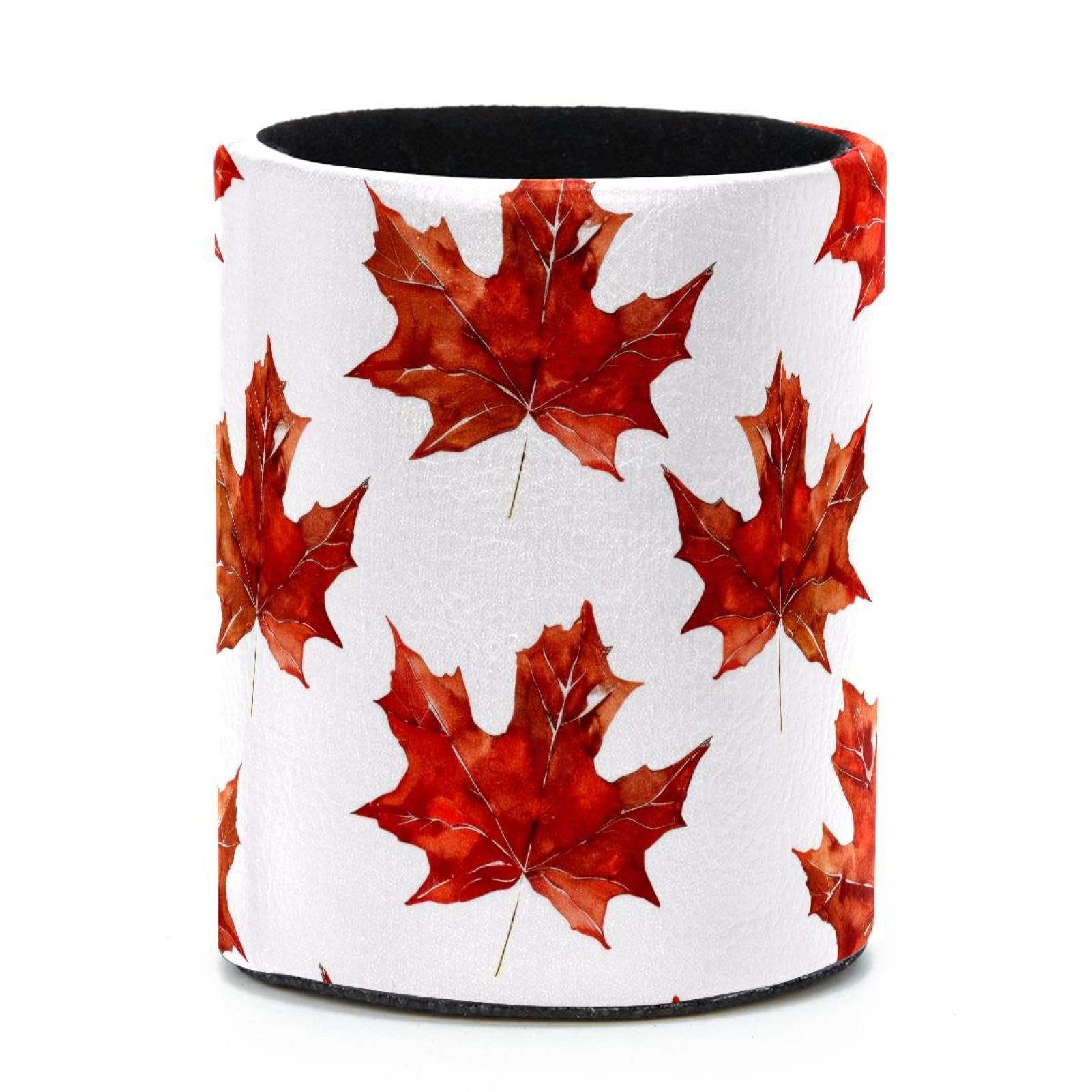 VAPOKF Round Pencil Holders for Desk, Red Maple Leaves Pen Holders Pen Pot Makeup Brushes Storage Desktop Stationery Supplies Organiser for Home Office