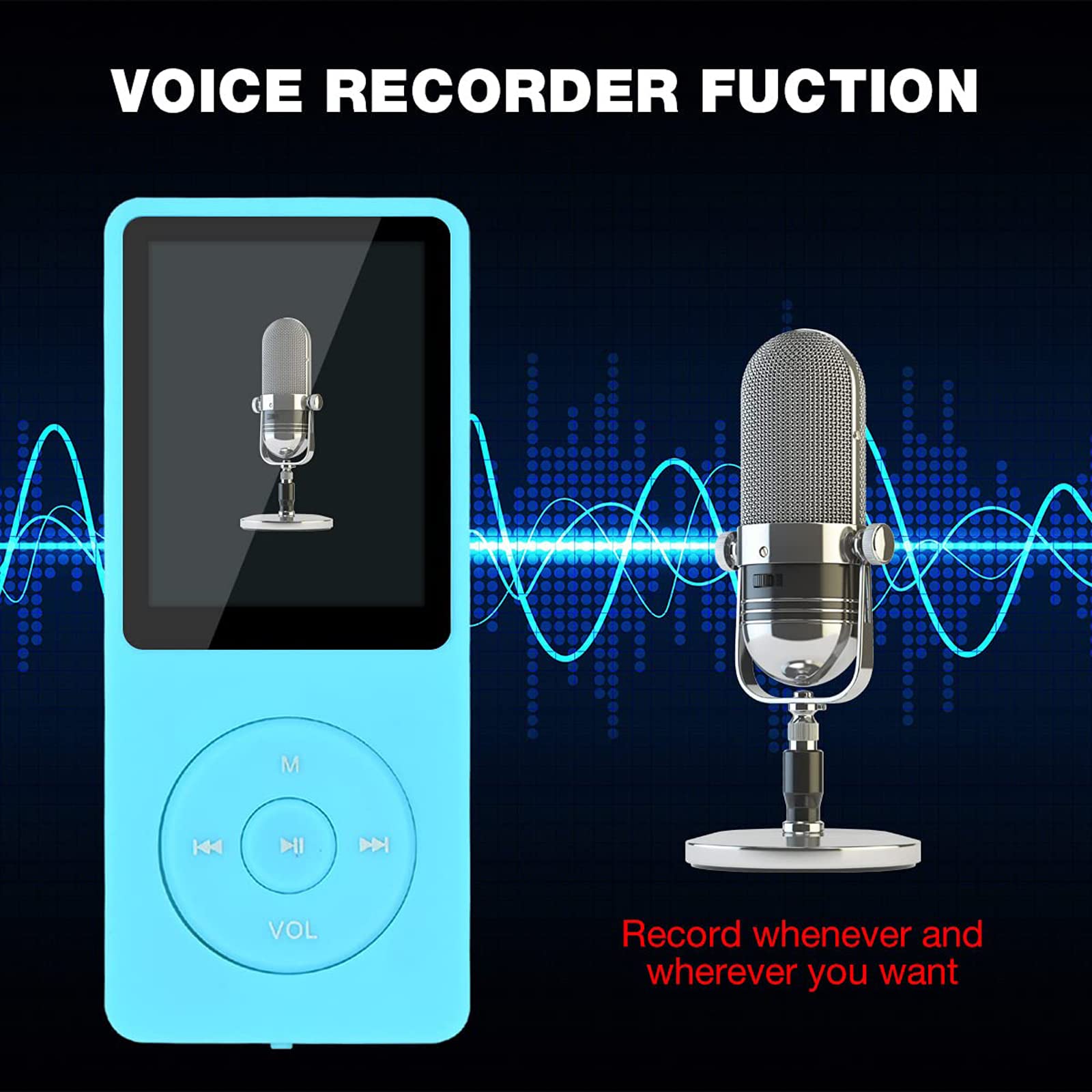 Lychee Lettore MP3, Lettore MP3/MP4, Lettore musicale digitale, 8 GB, Suono HiFi portatile, Suono senza perdite, Lettore musicale con musica/video/registrazione vocale/Radio FM/Lettore E-Book