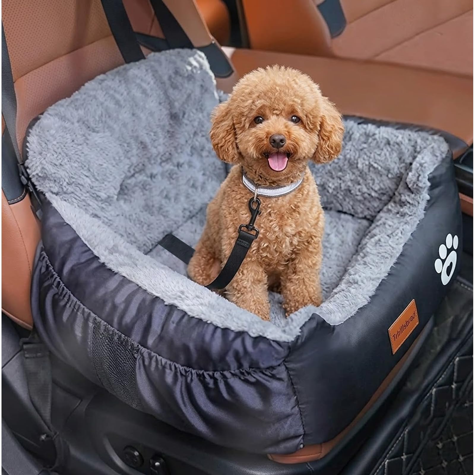 Hunde Autositz, 70x60x45cm, 2 Ansteckbare, Verstellbare Sicherheitsleinen, Auto-Hundebett für kleine Hunde, komplett Abnehmbarer und Waschbarer Autositz für Haustiere mit 2 Aufbewahrungs
