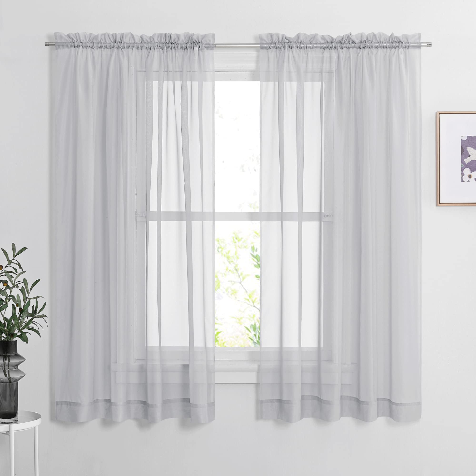 NICETOWN Sheer Curtains for Bedroom, Rod Pocket Soft Voile Sheer Panels Decorative Draperies Lightweight &amp; Airy for Flat/Apartment, 60" W by 63" L, 2 Panels, Light Grey