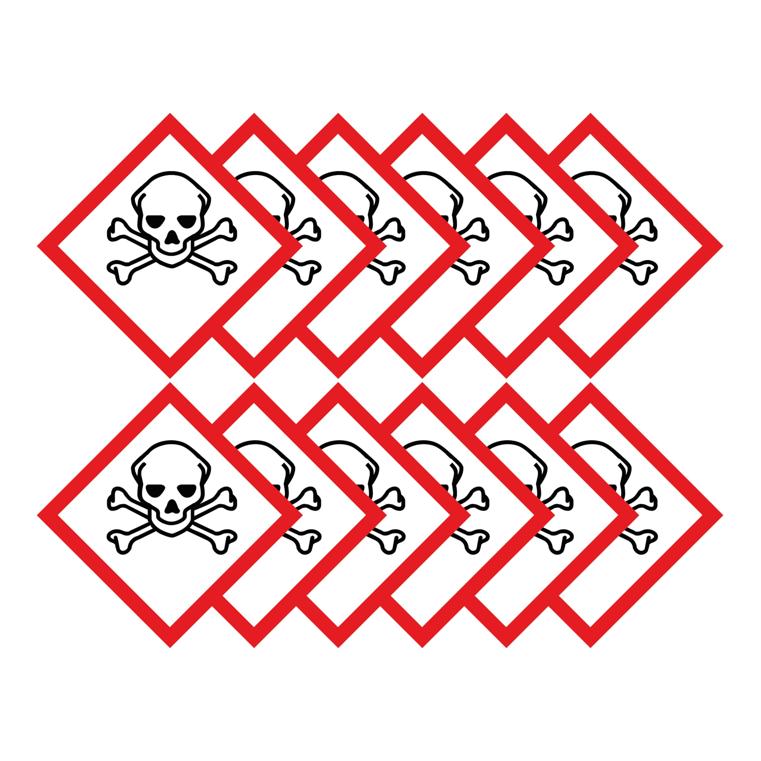 Toxic Warning Hazard Diamond Multi Pack 100mm x 100mm Strong Adhesive Vinyl Stickers for Safety (12)