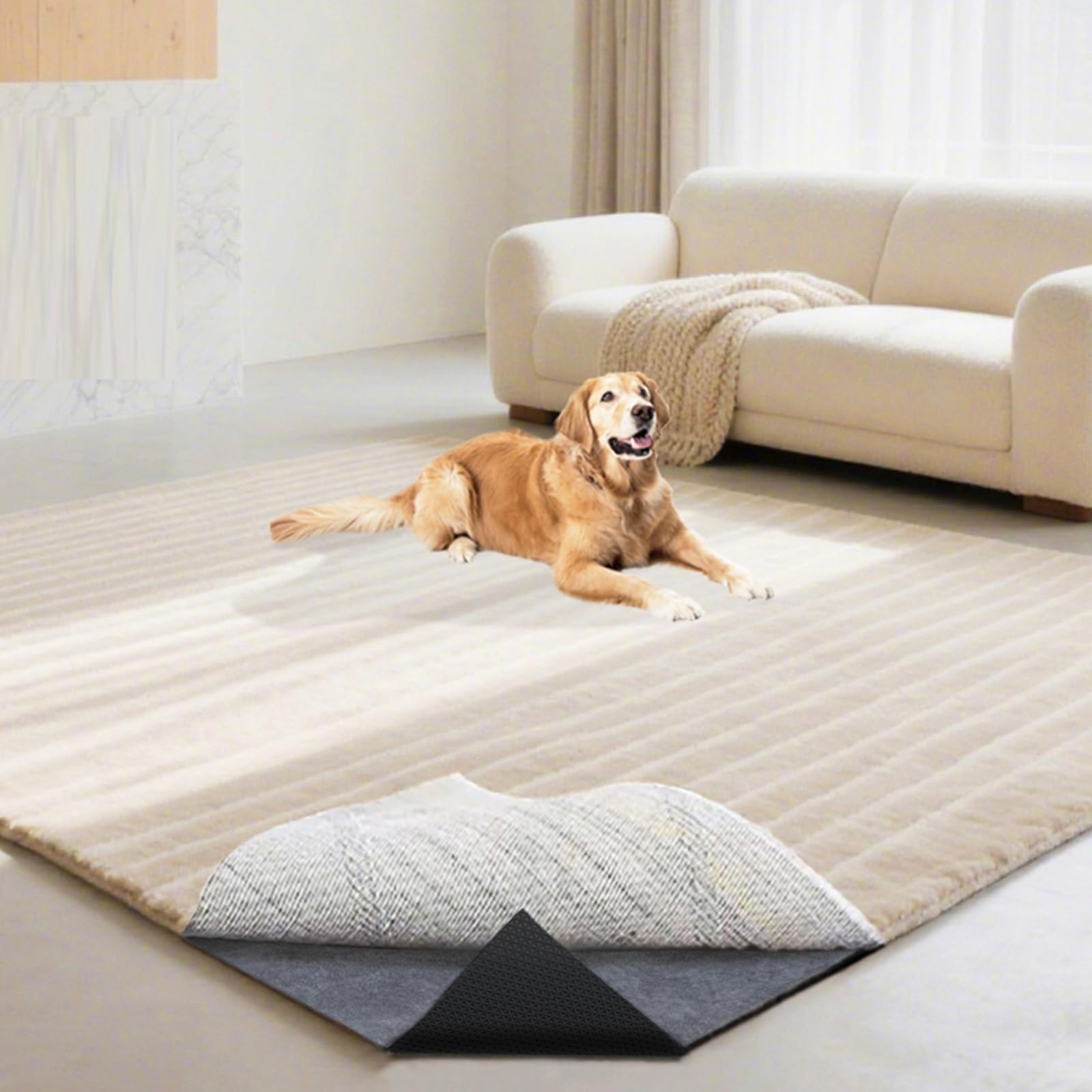 Non Slip Felt Rubber Rug Pad, Thick Felt Rug Pads for Hardwood Floors, Under Area Rugs Protective Cushion Pads for Carpet, Felt and Rubber Underpad for Home Place Surface Safe (Grey, 2' x 4')