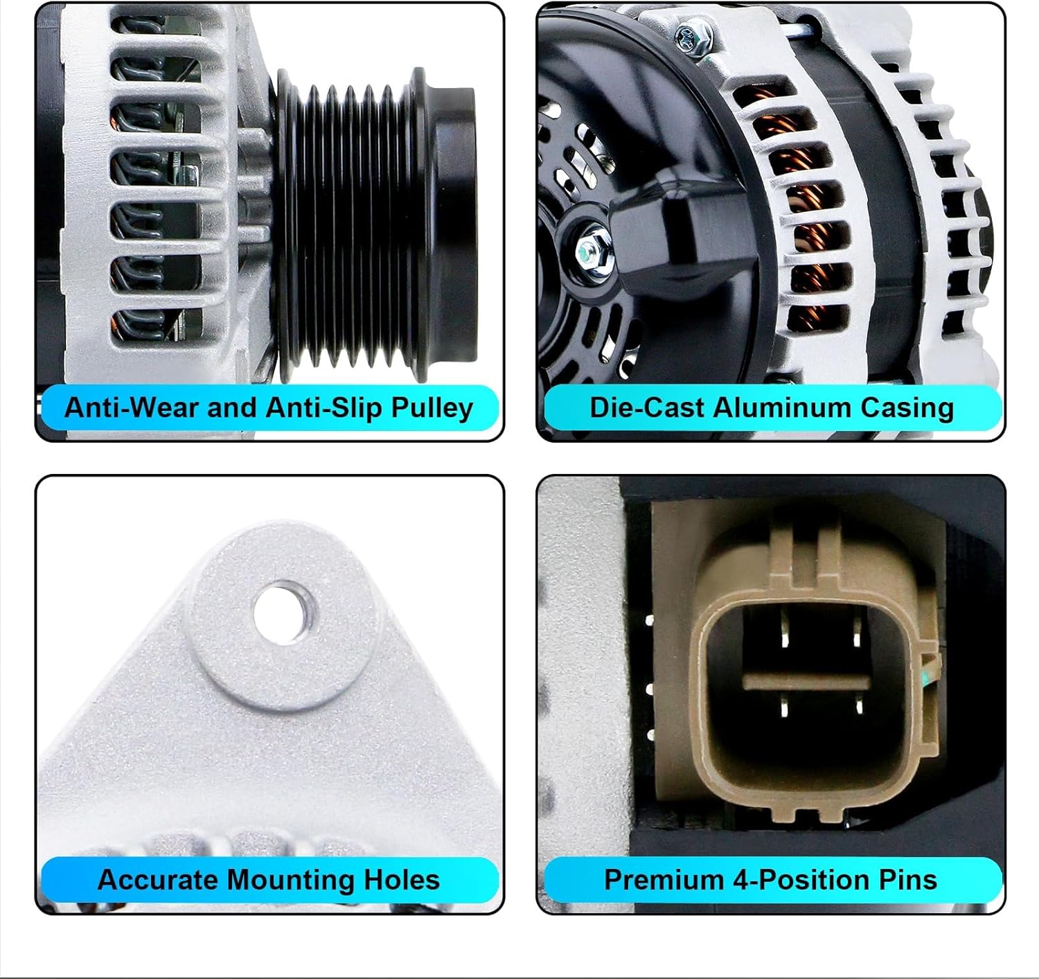 BDELI Alternator 11385N Replacement for 1.8L L4 Toyota Corolla 2009-2011, Matrix 2009-2010, Pontiac Vibe 2009-2010, 6-Groove Clutch Pulley, 100 Amp 12V: 11385, 12897, 270600T040, AL3370X, 88975507