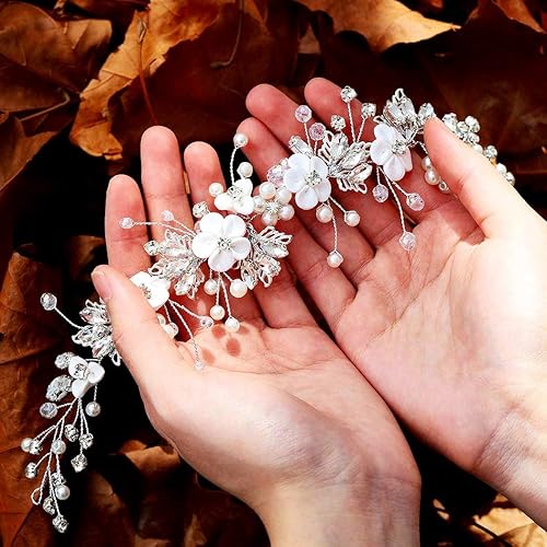 Miniatura 5 de GORAIS Flower Bride Wedding Hair Vine Crystal Bridal Headpieces Pearl Hair Accessories para mujeres y niñas