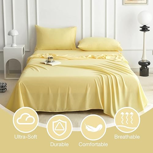 Miniatura 2 de Juego de sábanas transpirables y refrescantes, tamaño individual, sábanas de lujo para cama de tamaño individual, sábanas suaves y sedosas, juego de