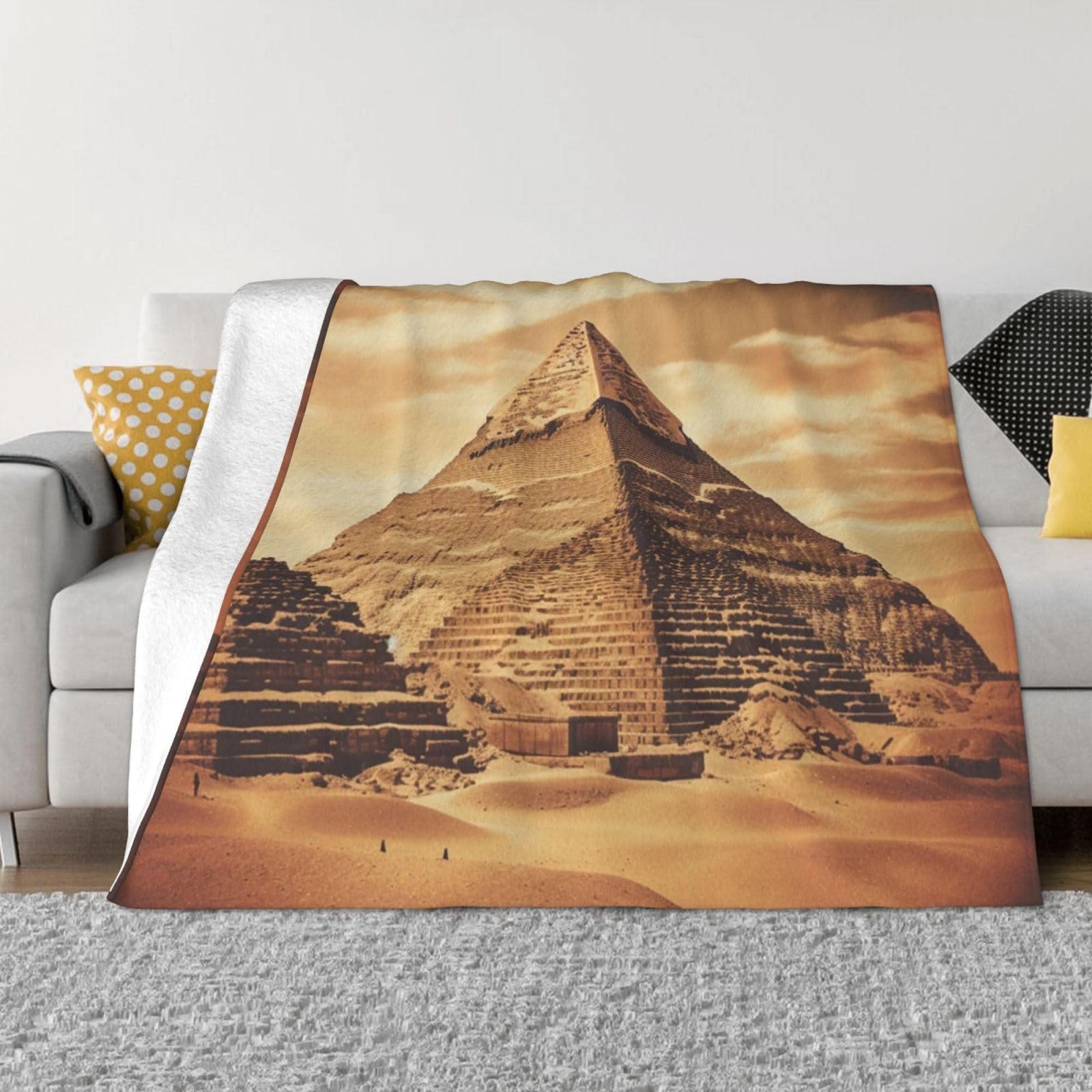 Couverture micro polaire égyptienne haut de gamme motif pyramide grand format