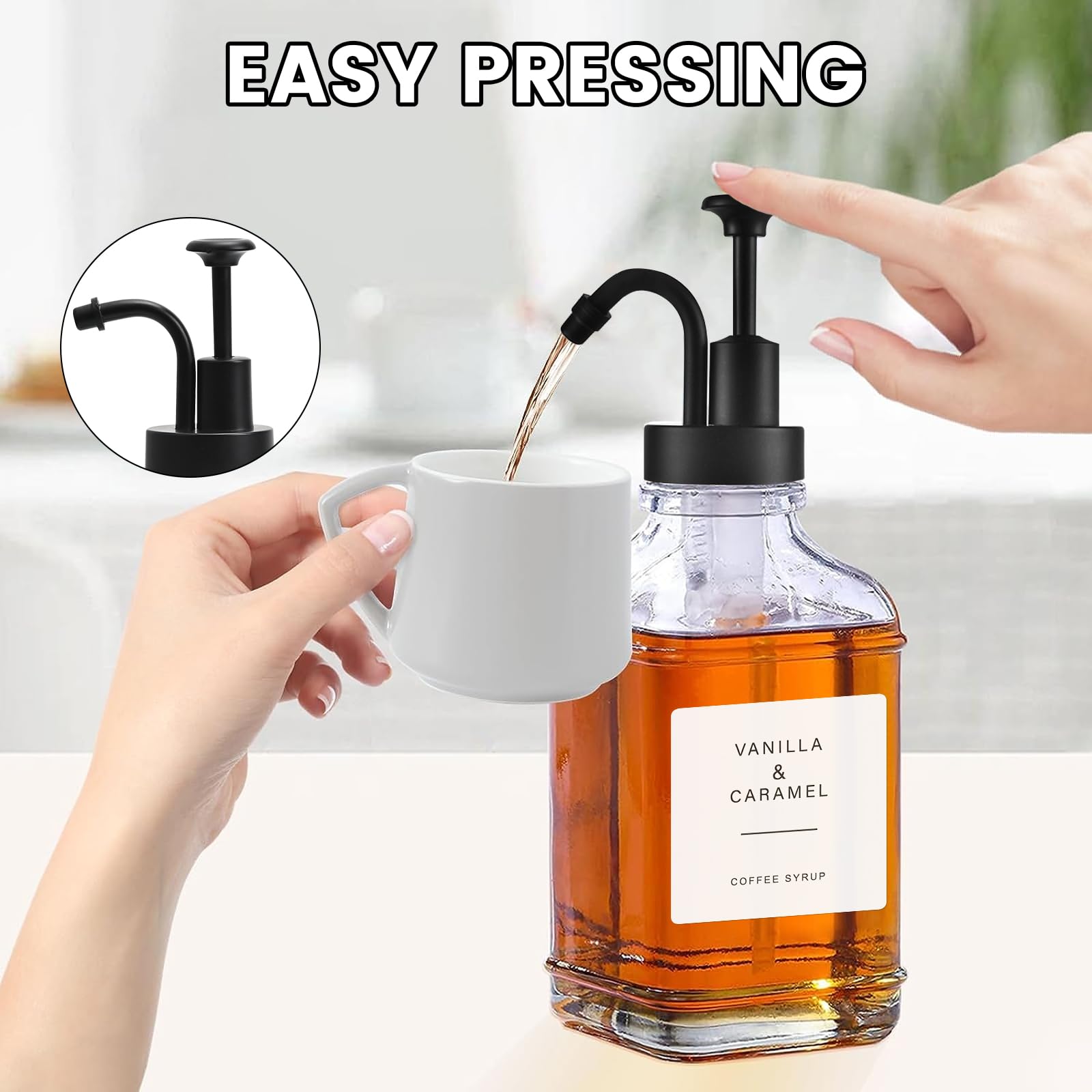 8x Kaffee Sirup Pumpenspender – Passend Für 750 Ml Flaschen, Tropffrei, Mit Löffel, Für Bar & Zuhause