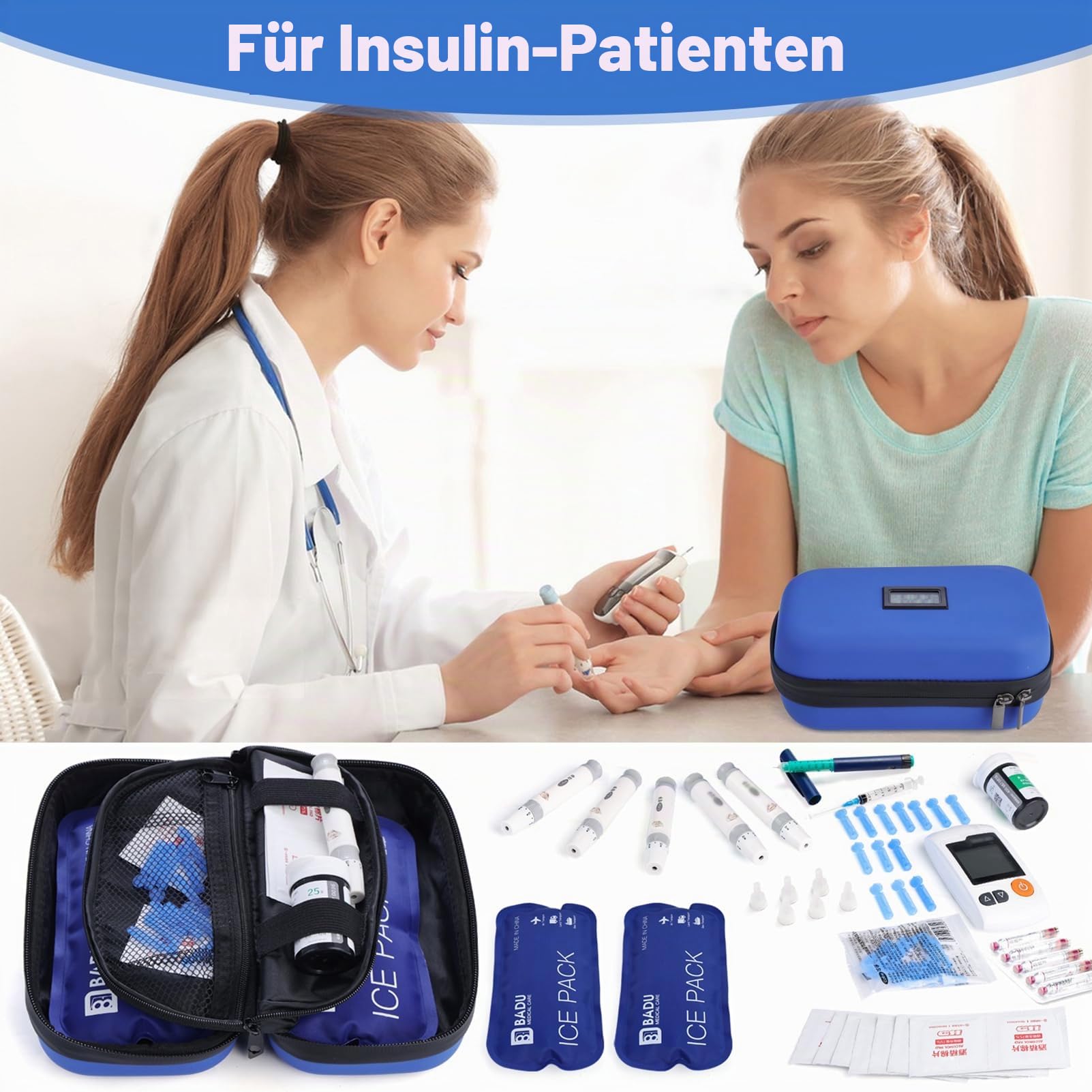 Insulin Kühltasche Reisekoffer TSA genehmigt gekühlte Medizin Kühler für Reisen w/Temperaturanzeige Diabetiker Reisekoffer Tasche w / 2 Wiederverwendbare Eispacks für das tägliche Leben