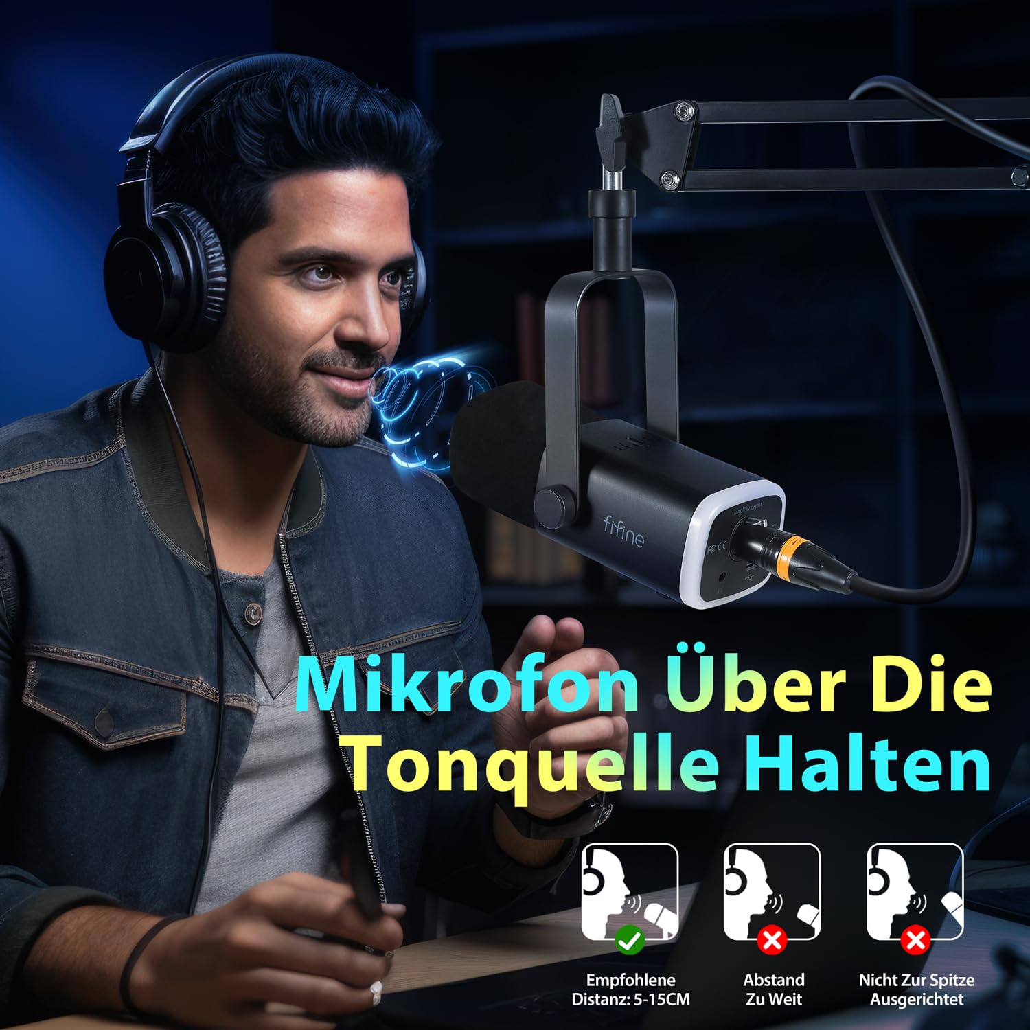FIFINE XLR Streaming Mikrofon mit Arm für Podcast Studio, USB Dynamisch Microphone Gaming PC mit Stummschalttaste, für PS4/5 Mac Mixer Soundkarten