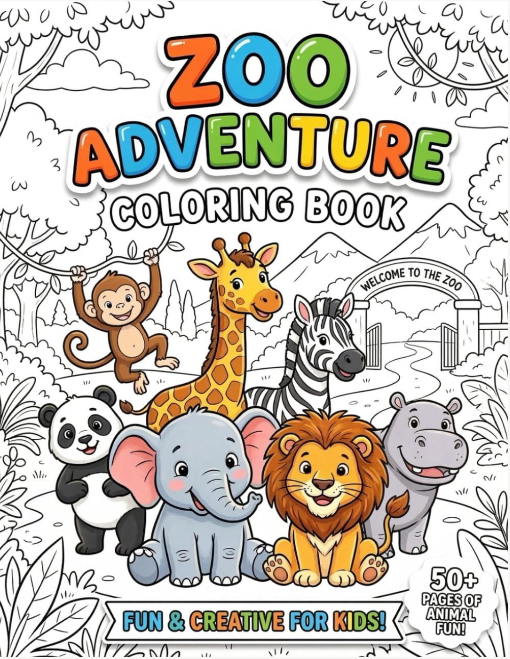 Zoo Adventure Coloring Book: Cute Zoo Animals Coloring Book for Kids Ages 5-8, Large 8.5 x 11 Pages with Easy and Bold Designs