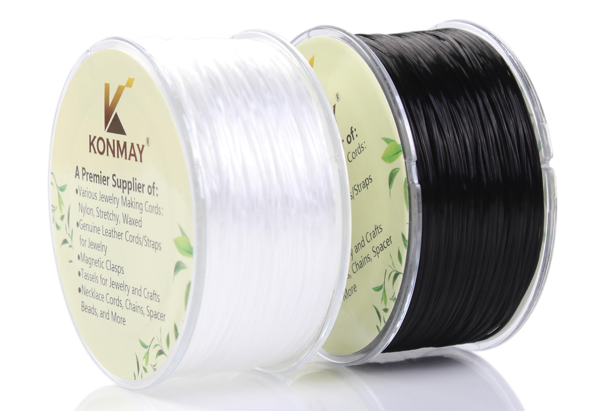 KONMAY 0.8mm White&Black Spandex Elastic String with Dispenser, Soft Stretch Beading Cord, 90 Yards for Bracelets, Necklaces & Jewelry Making