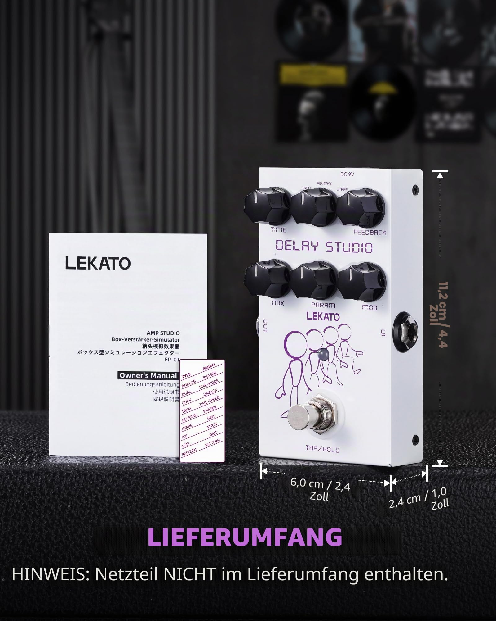 LEKATO Delay Pedal,Gitarren Effekt Pedal mit 9 Delay Effekten,Tap Tempo Freeze