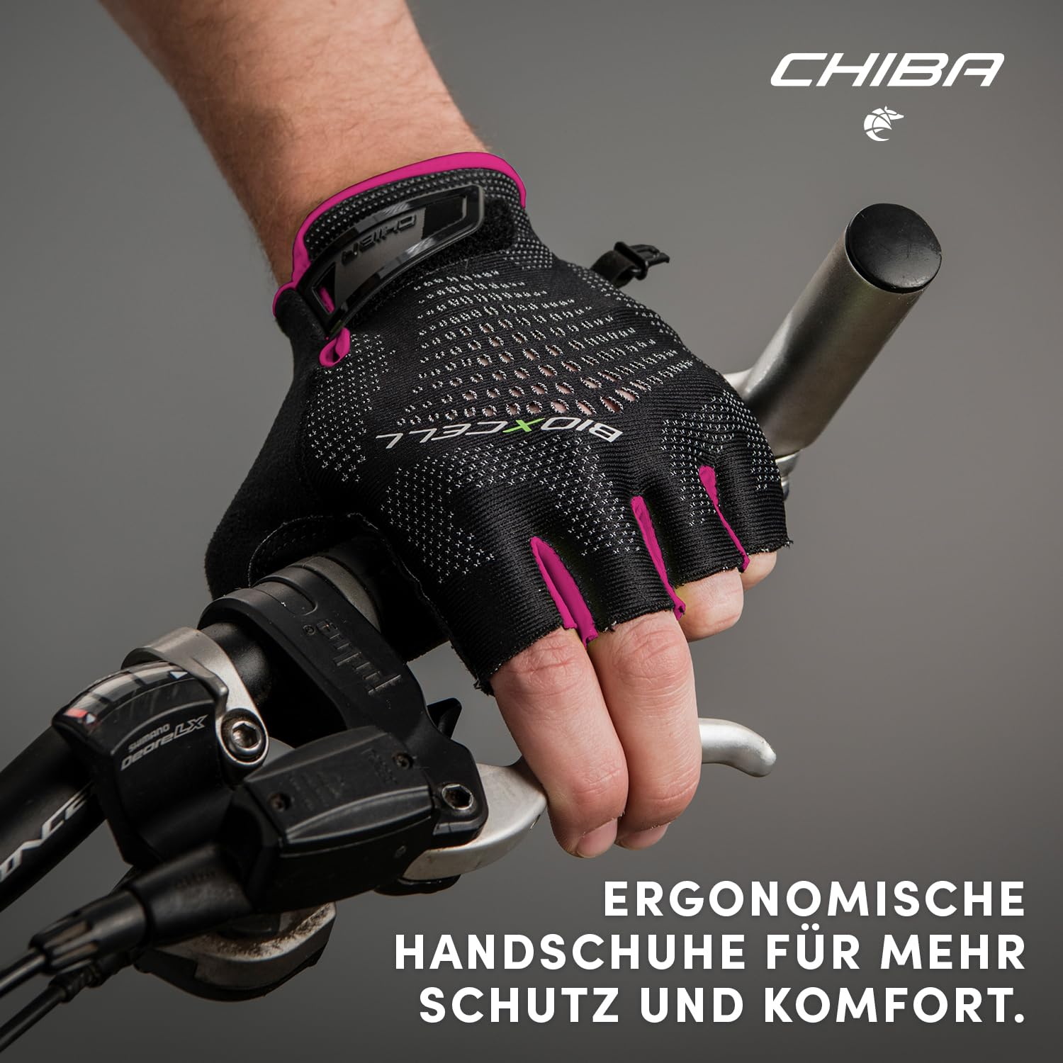 Chiba BioXCell Super Fly | Langlebige Sommer Rad Handschuhe für Damen & Herren | Anatomisches Gelkissen | Robuste Microfaser | Atmungsaktive Stricktechnologie | Stilvoll in Schwarz/Pink