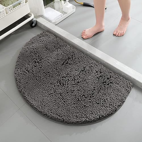 Miniatura 7 de Alfombra de baño de felpilla de microfibra semicircular antideslizante, súper absorbente, de secado rápido, suave, peluda, lavable a máquina, semi
