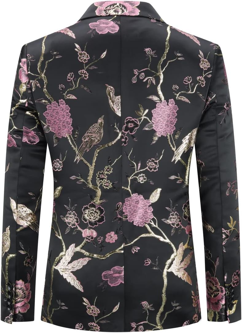 Cloudstyle Mens Embroidery Tux Dress Suit Jacket Formal Print Prom Blazer Dinner Sport Coat - Image 2