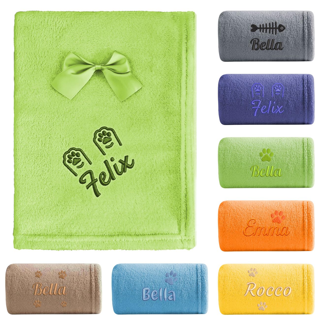 saguinus imperator Custom Embroidered Pet Blanket with Name, Personalized Flannel Fleece Dog Blanket for Crate Training or Sofa (Light Green, Small)