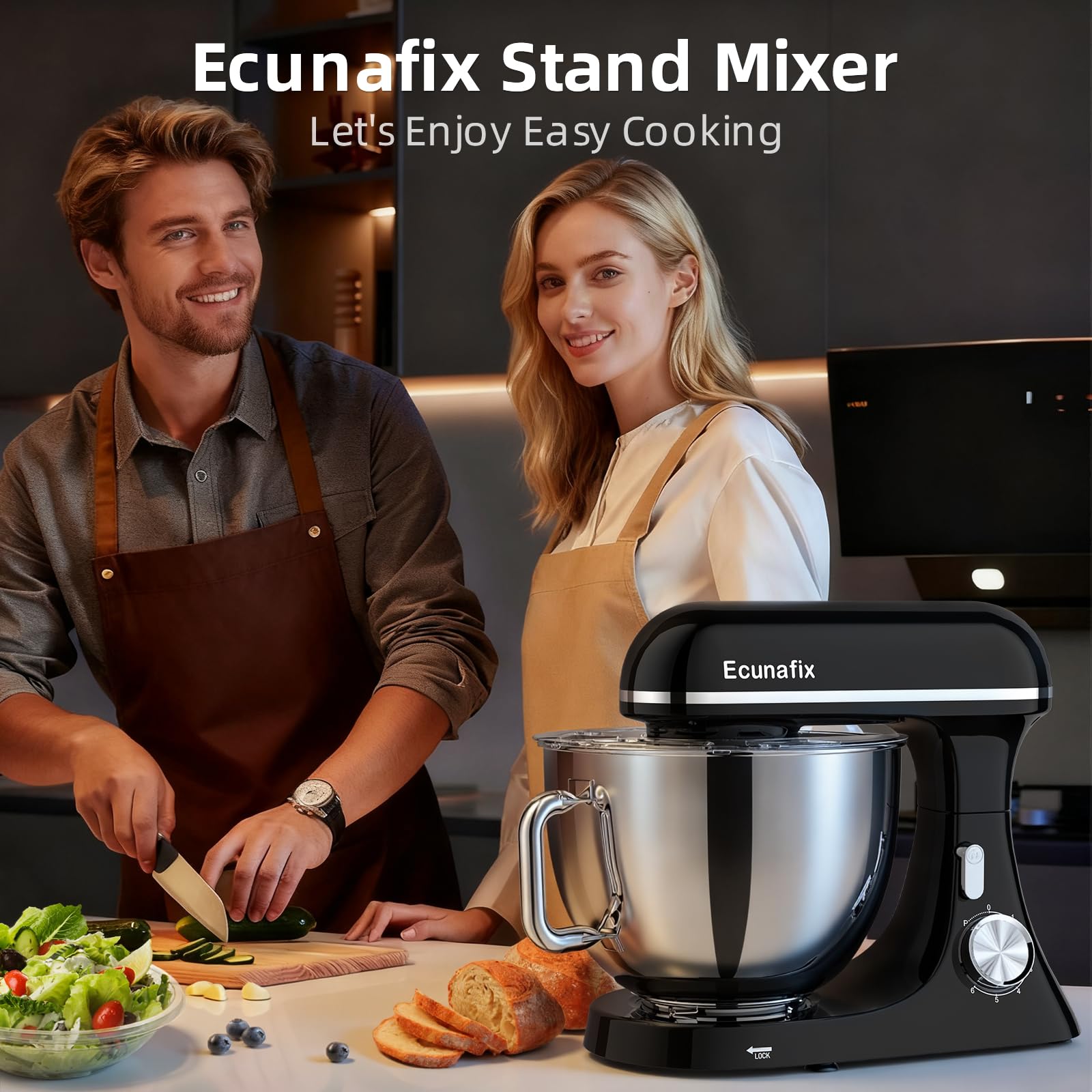 Batidora Amasadora 2000W 8L Robot de Cocina Amasador Multifunción con Bol de Acero Inoxidable, Batidor, Gancho para Masa, y Varillas, Raspador Protector Antisalpicaduras, 6+P Velocidades