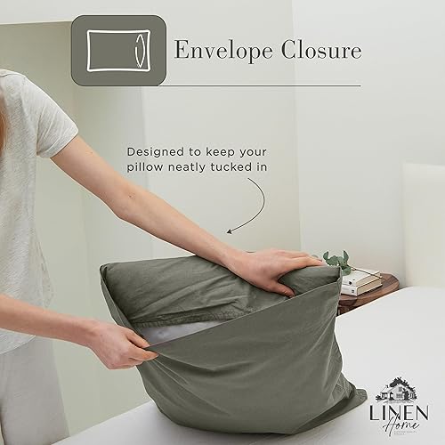 Miniatura 5 de Linen Home Juego de sábanas de percal de algodón lavado, color carbón, bolsillo profundo, 4 piezas, 1 sábana encimera, 1 sábana bajera y 2 fundas de