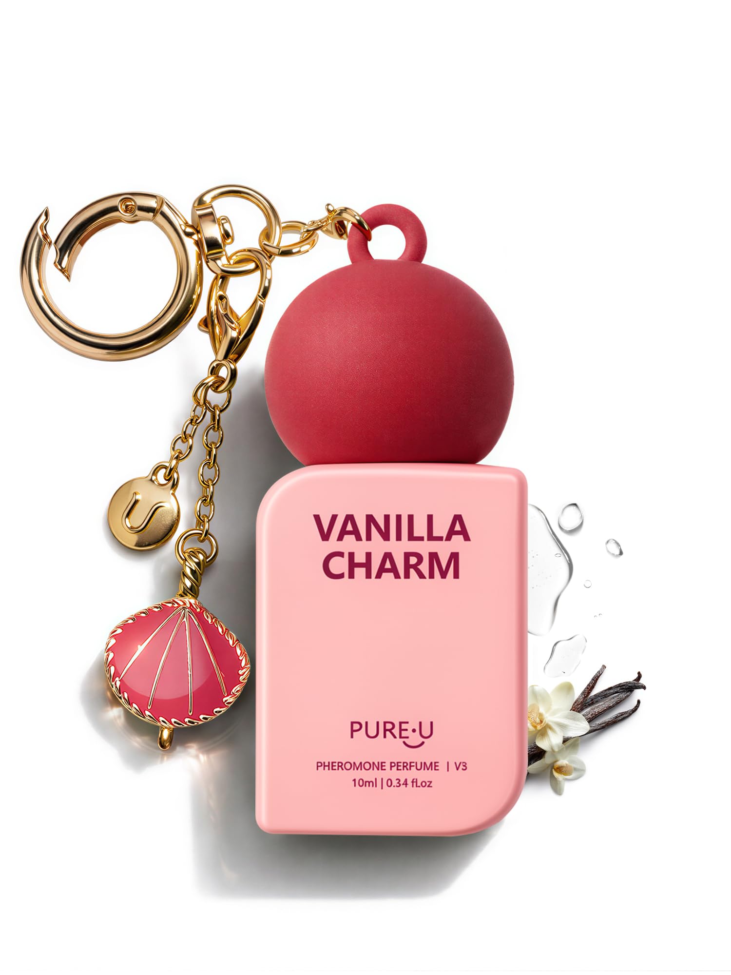 PUREU Creamy Vanilla Sandalwood Pheromone Perfume Oil for Women, Long Lasting Extrait de Parfum Roll On with Clip-on Keychain, Alcohol-Free Sweet Gourmand Travel Size for Date & On-the-Go, 0.34 Fl OZ
