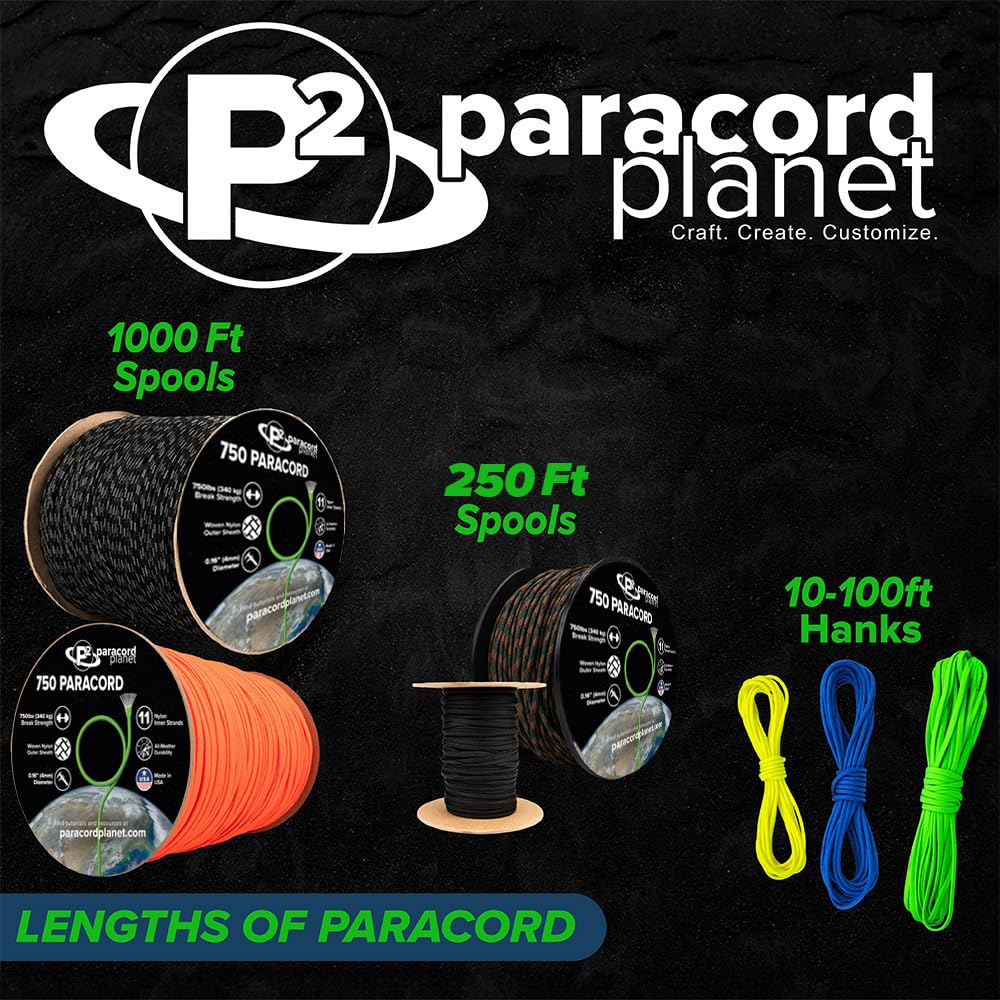 Paracord Planet 750 Paracord - Typ IV Mehrzweck-Nylonschnur mit 11 Strängen Innenkern - Schwarz, 300 m