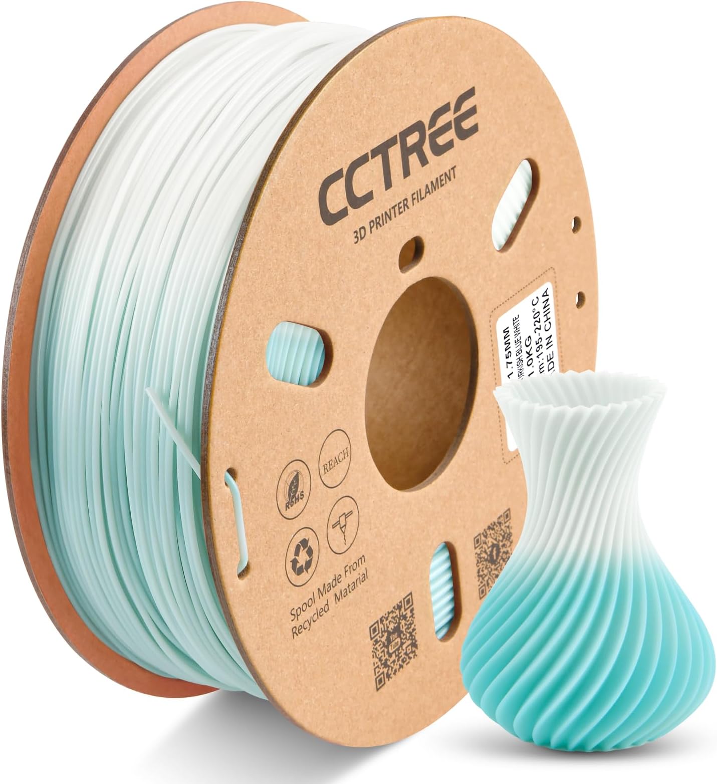 3D Printer PLA (PLA Plus) 1.75MM Color Change by Temperature Filament Accuracy +/- 0.03mm 1KG Net Weight for Creality K1,Bambu LAB X1,P1,A1 3D Printer (Turkish Blue to White)