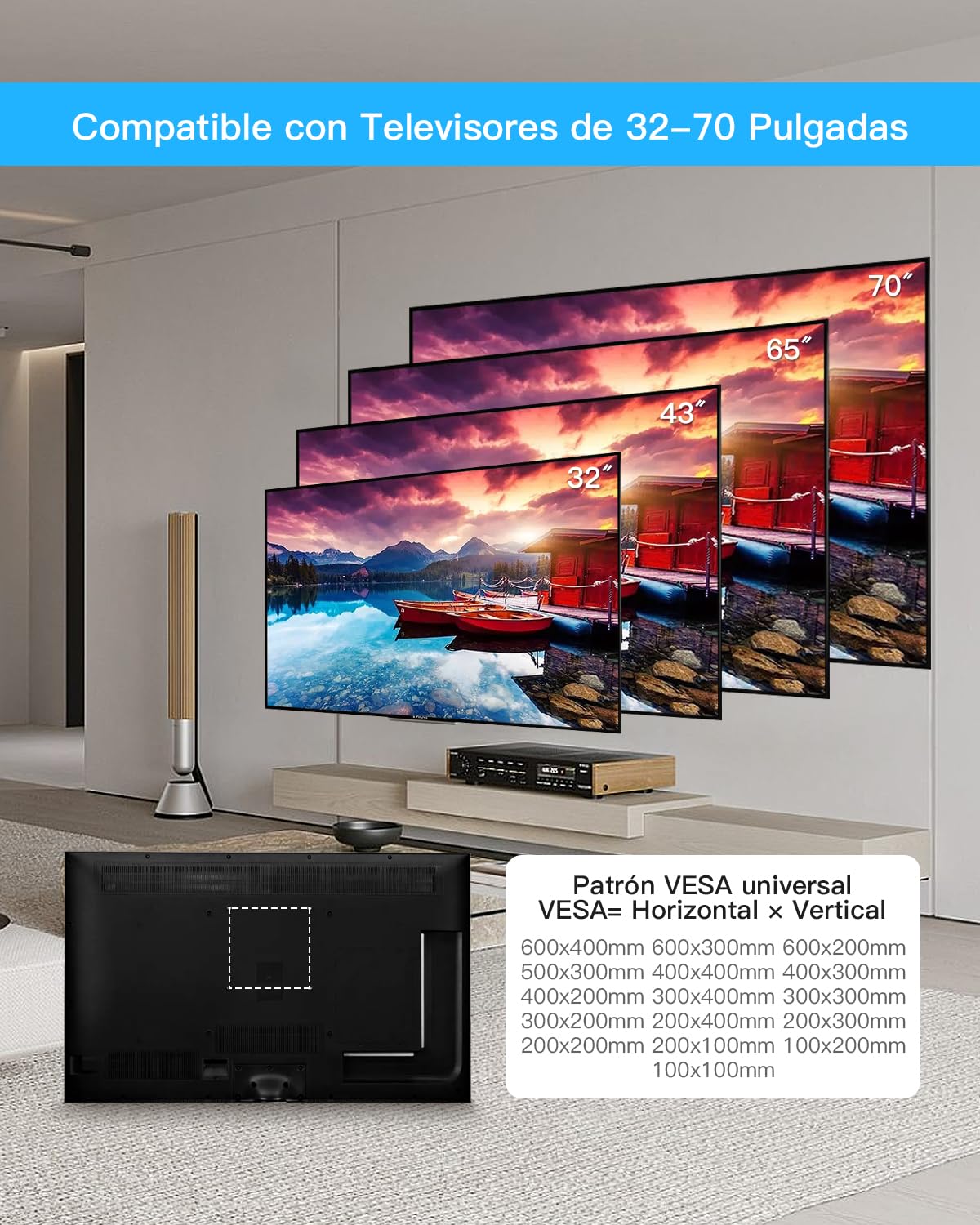 Soporte de Pared para TV de Largo Alcance con Extensión de 650mm, Soporte TV Pared Esquinero Giratorio e Inclinable para Tv de 32-70 Pulgadas Planas y Curvas de hasta 35kg, VESA máx. 600x400mm