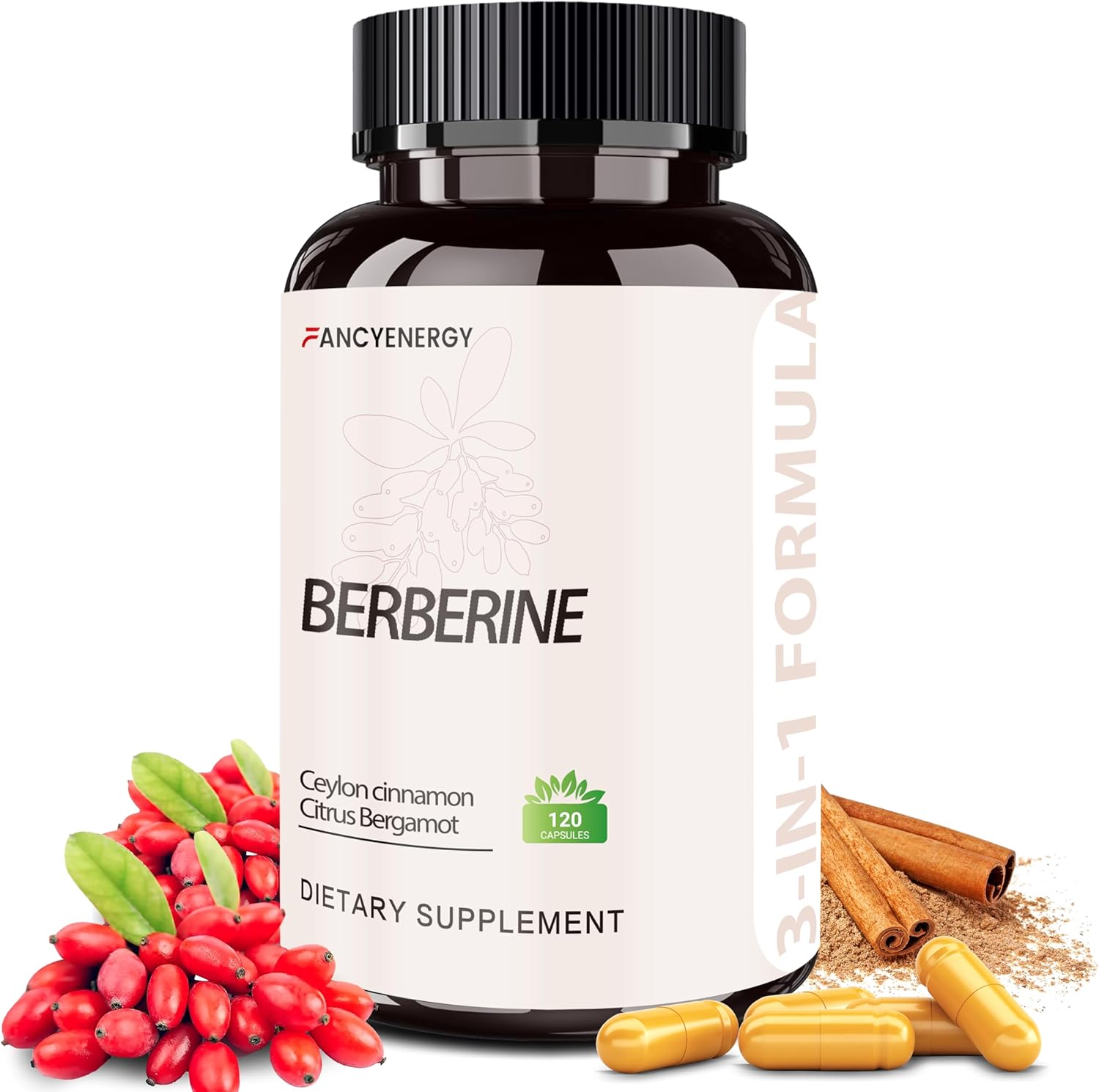 FraFr.gancia Berberine HCl Supplement with Ceylon Cinnamon & Citrus Bergamot – Botanical Formula for Daily Wellness – 120 Vegan Capsules