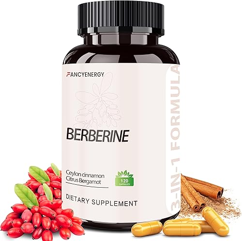 Suplemento de berberina HCl con canela de Ceilán y bergamota cítrica - Apoya la salud metabólica y digestiva - Cápsulas veganas 120C, suplemento