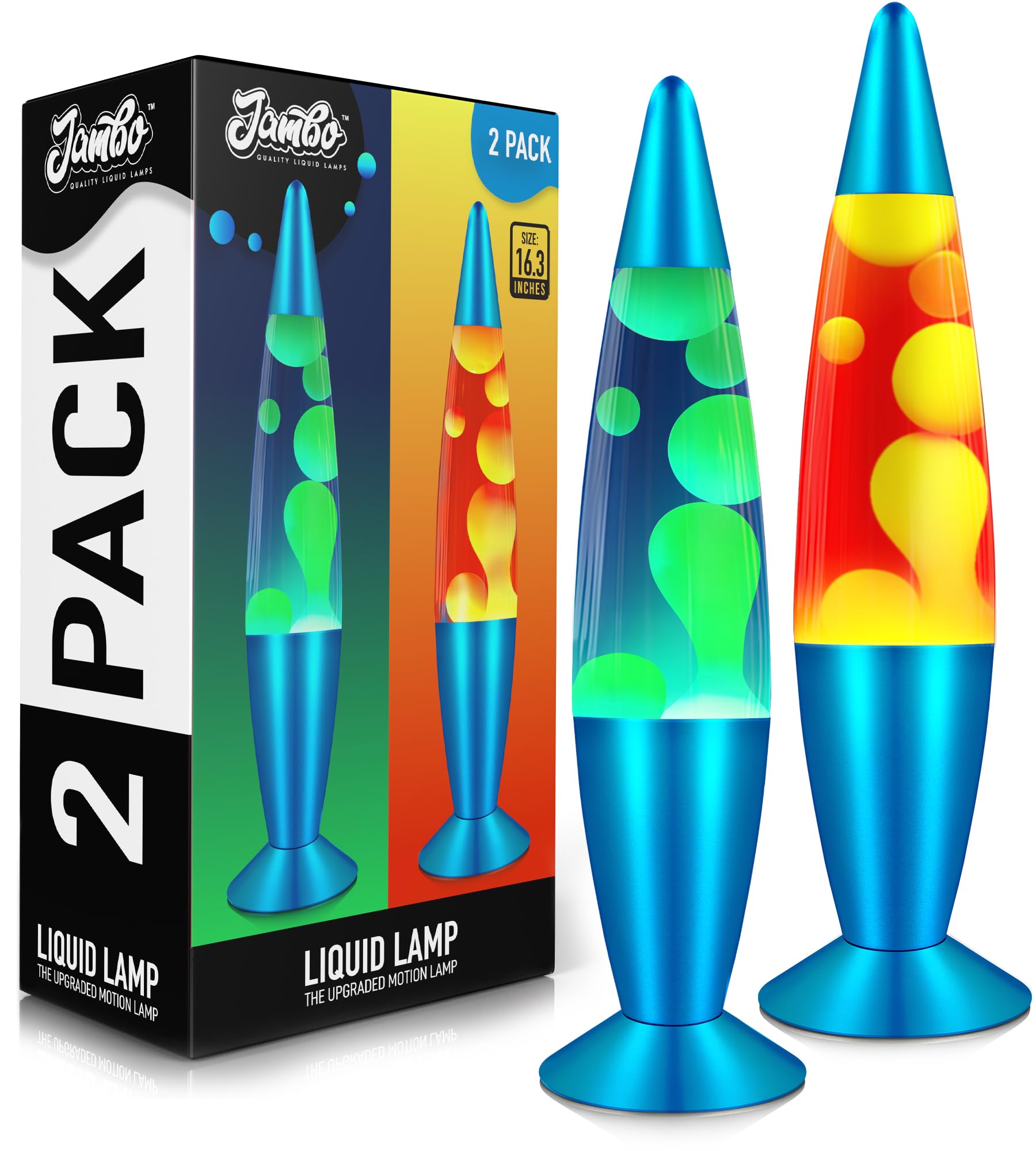 Jambo 2 Pack- 16" Beautiful Lamp- Blue with Yellow/Green Wax and Red with Orange Wax, Relaxing Liquid Lamp, Night Light Nightlight, Lamps for Adults Teens Kid — image 1