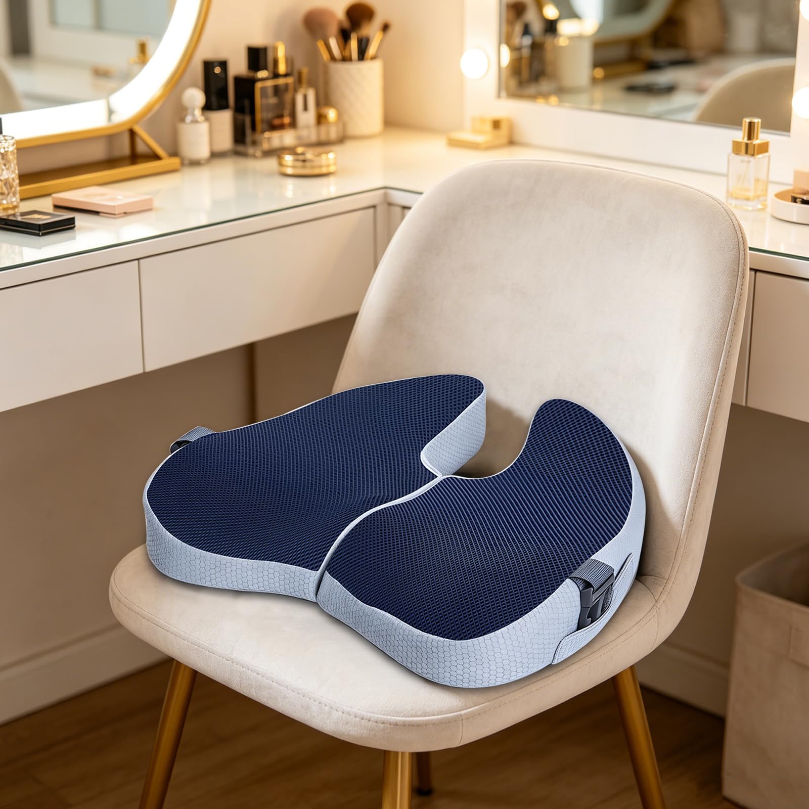 Cuscino per seduta in memory foam, pieghevole, ergonomico, blu