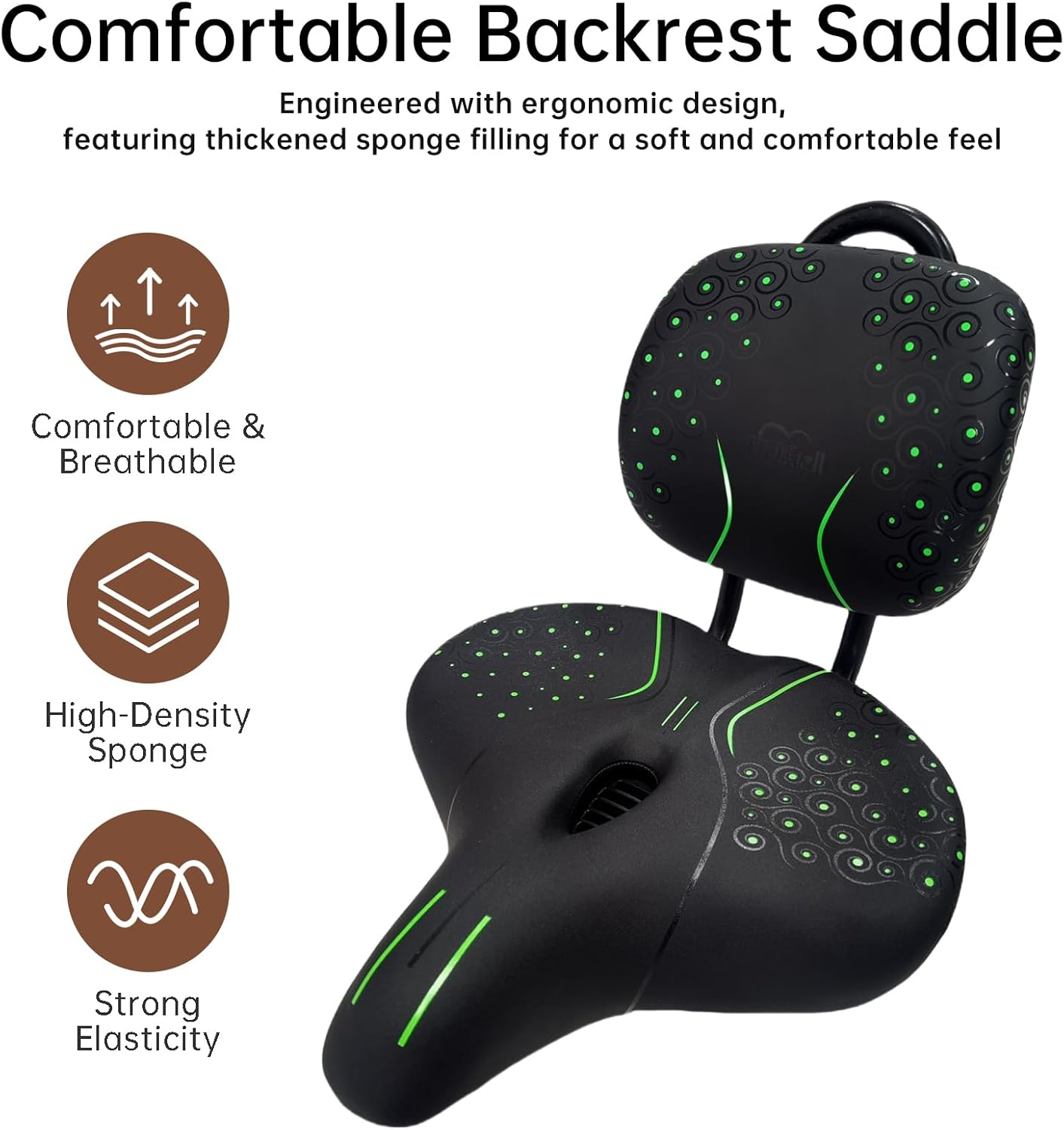 Oversized Comfortable Ergonomic Design Bicycle Saddle for Men and Women, Oversized Bike Seat with Backrest, Adjustable Height Bike Saddle for Tricycle Mountain Commuter Electric Bike(Green)