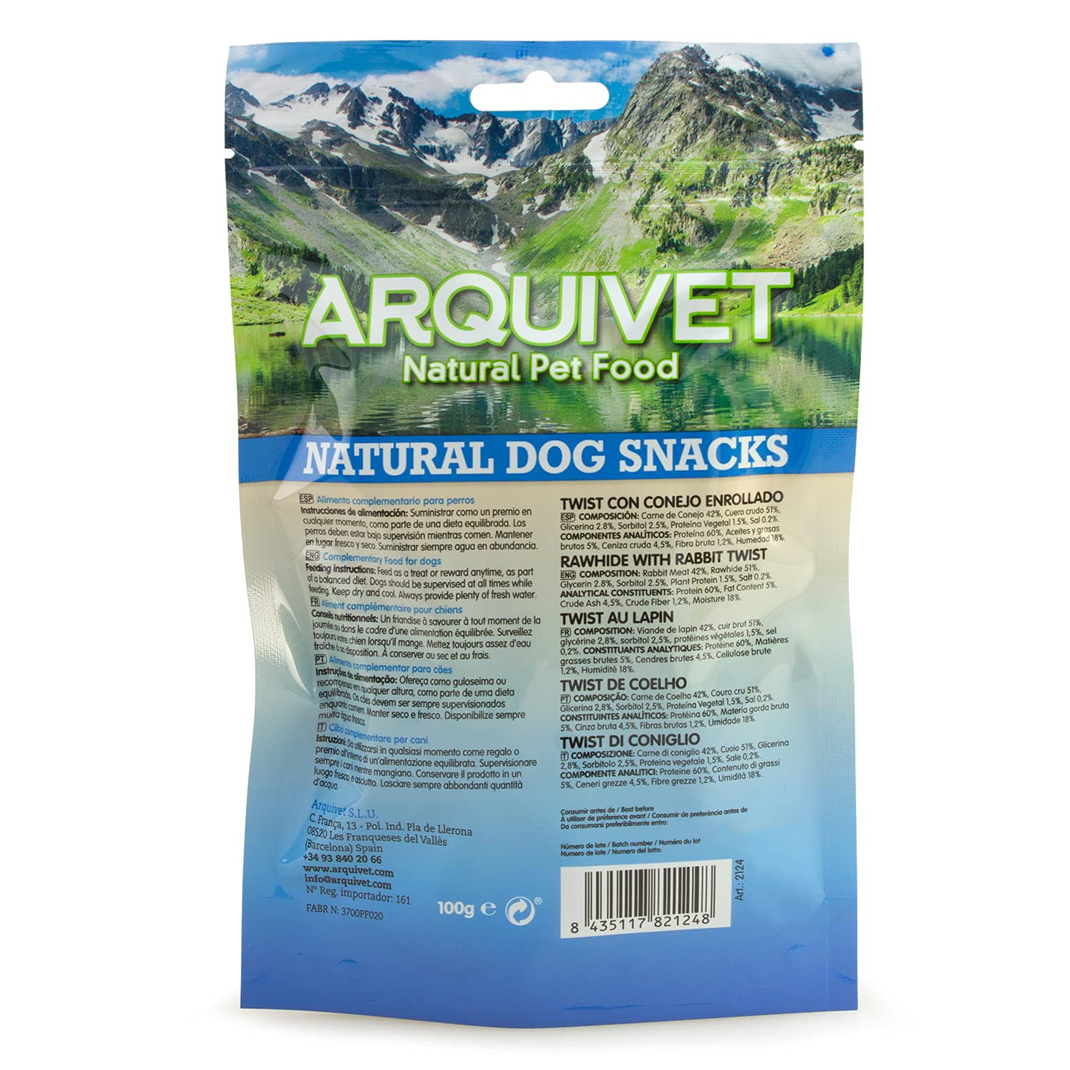 Arquivet Pack 12 Unidades Snack Twist con Conejo Enrollado 100 gr - Natural Dog Snacks - 100% Natural - Chuches, premios, golosinas para Perros - Producto Light - Muy Rico en nutrientes