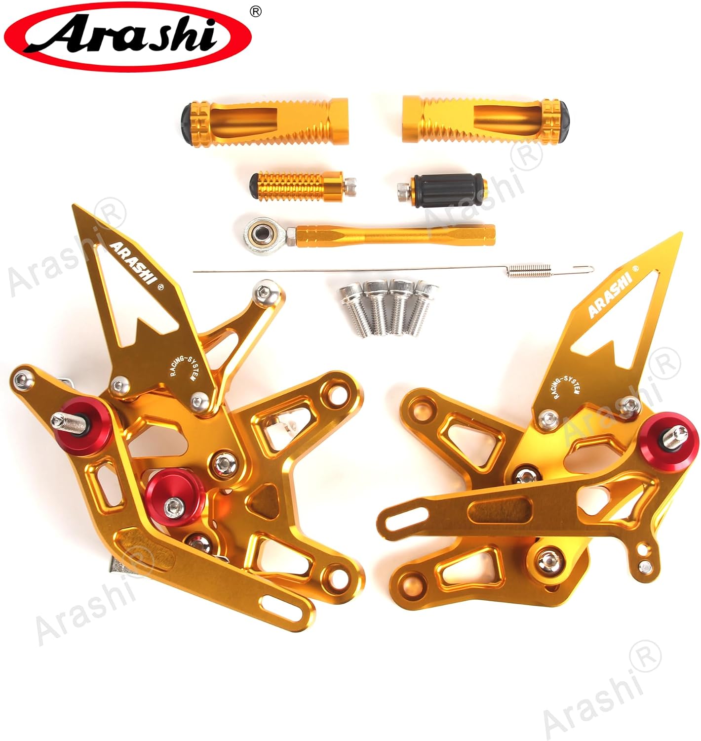 Arashi Version 2.0 Adjustable Rearsets for Kawasaki Ninja ZX6R ZX636 2025, Motorcycle Accessories Parts Gold