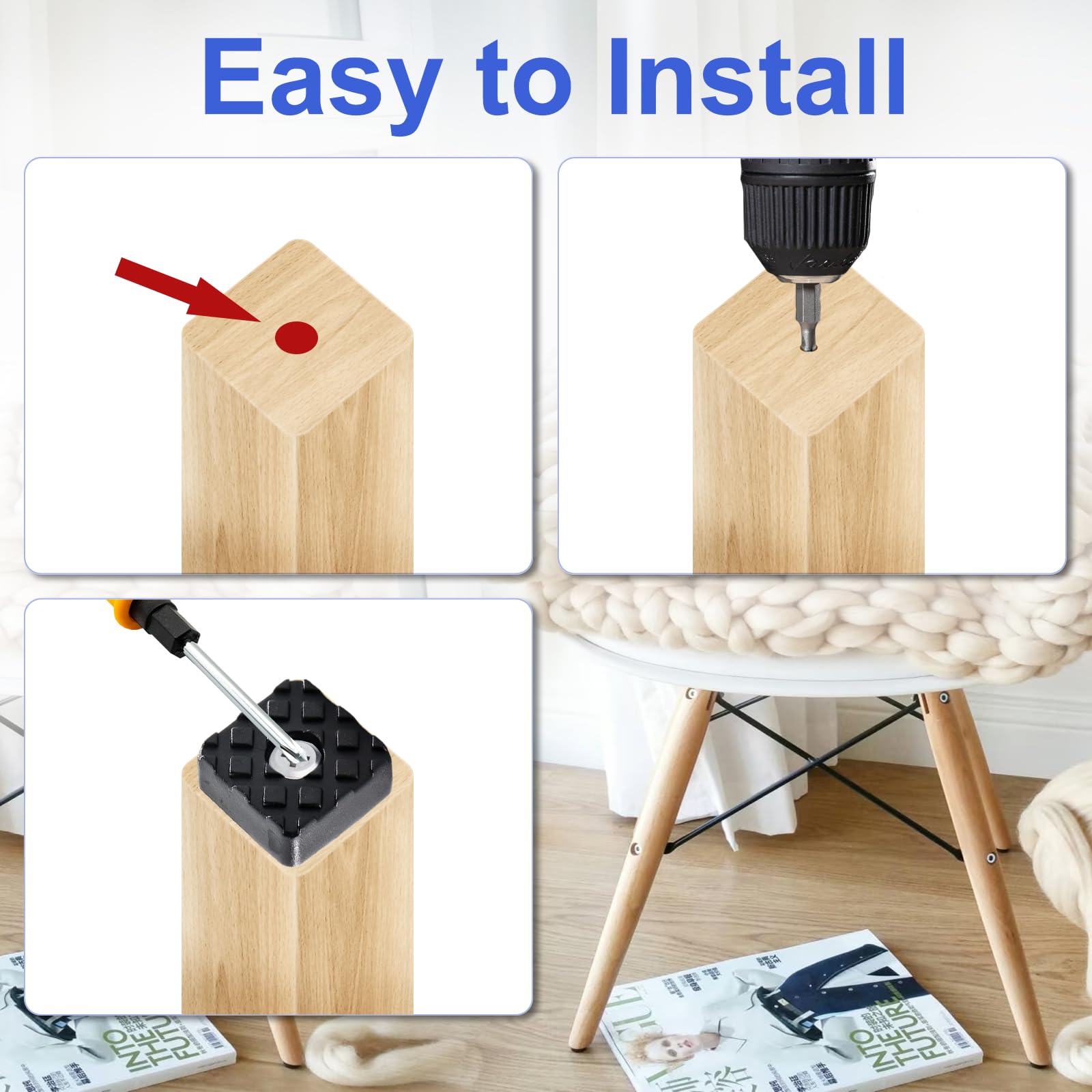 8 Pezzi Piedini Quadrati In Gomma Con Viti, Cuscinetti Paracolpi - Foto 6