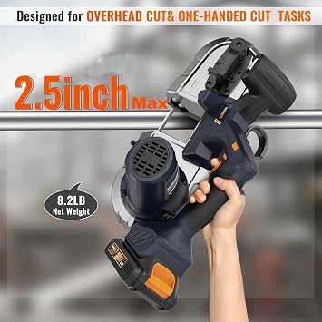 MAXXT 20V Cordless Band Saw, 2.5 Max Cutting Capacity, 0-630 FPM 6-Speed, Brushless Motor, Tool-Free Blade Change, LED Work Light, Integrated Hooks, 2A Battery & Charger, Portable for Metal Cutting
