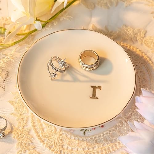 COMMGOAL Soporte para anillos de cerámica para joyas, bandeja de joyería, plato para anillos, decoración estética de habitación, regalos de