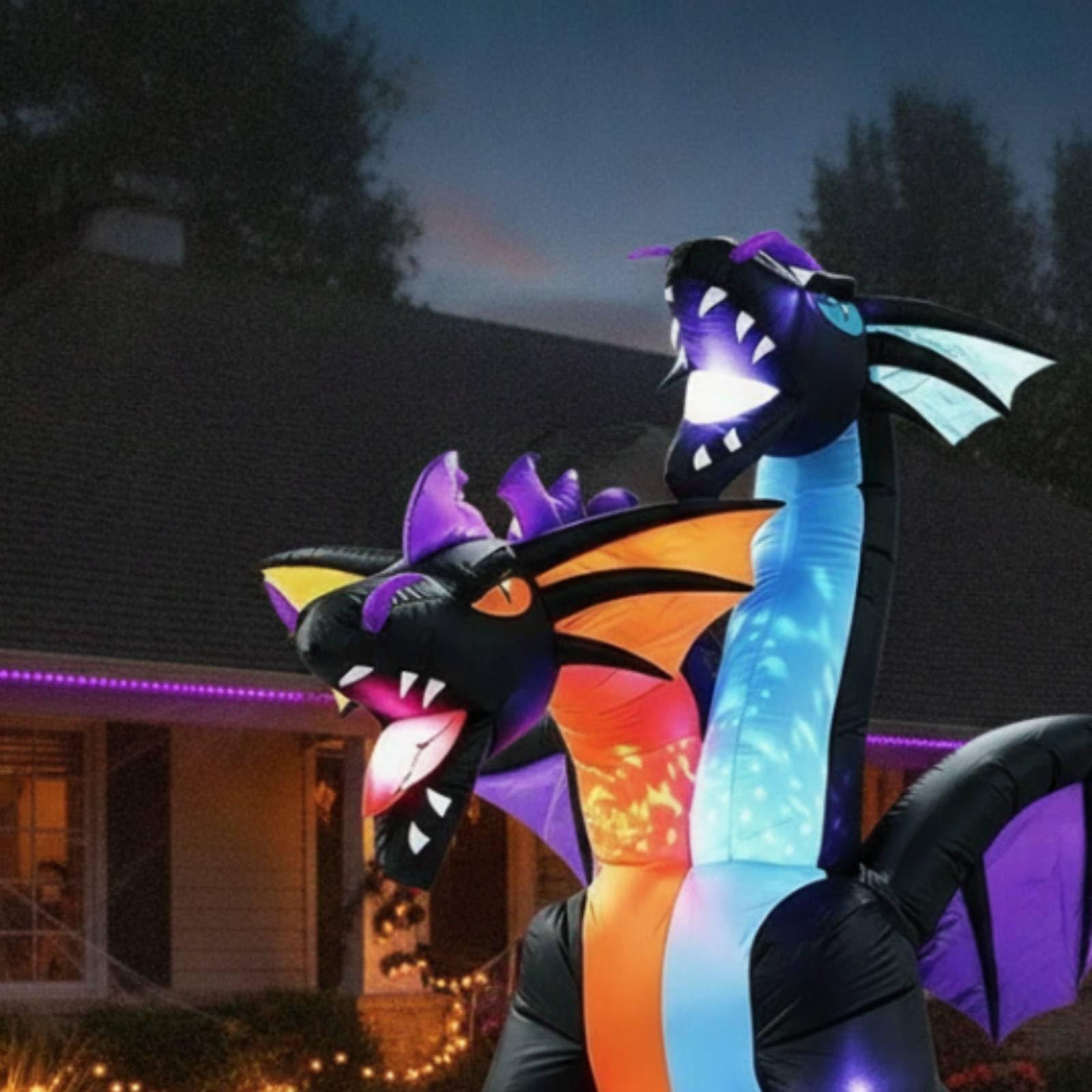 Outdoor Aufblasbare Deko Drachen Figur Luftfigur Gartenmotiv LED Beleuchtung Polyester Material mit Gebläse Und Heringen für Hof Dekoration Gartenparty Halloween